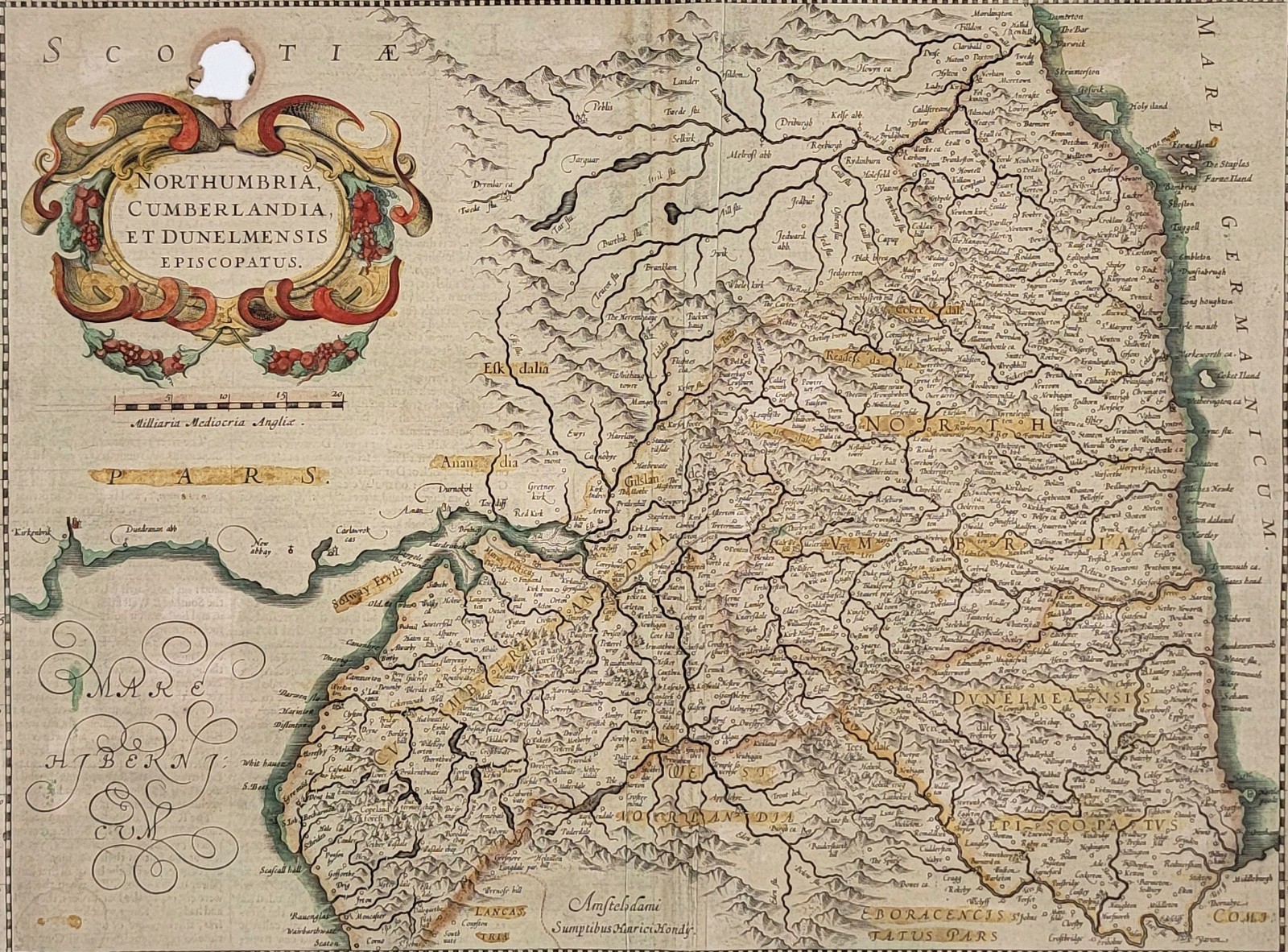 Northumbria, Cumberland & Durham – Mercator–Hondius / Janssonius – Early 17th-C