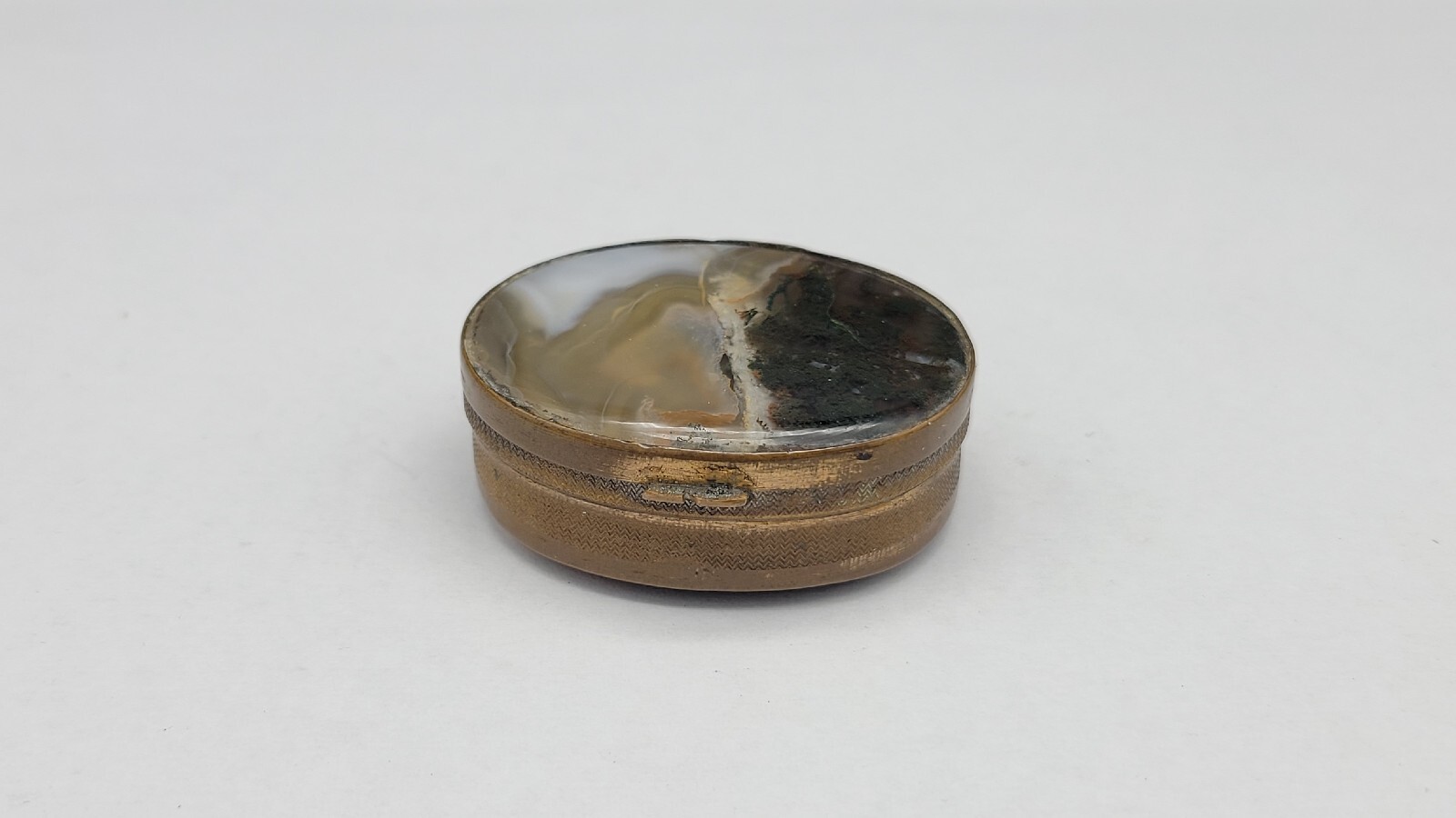 Antique Oval Double Sided Agate Stone Snuff Box