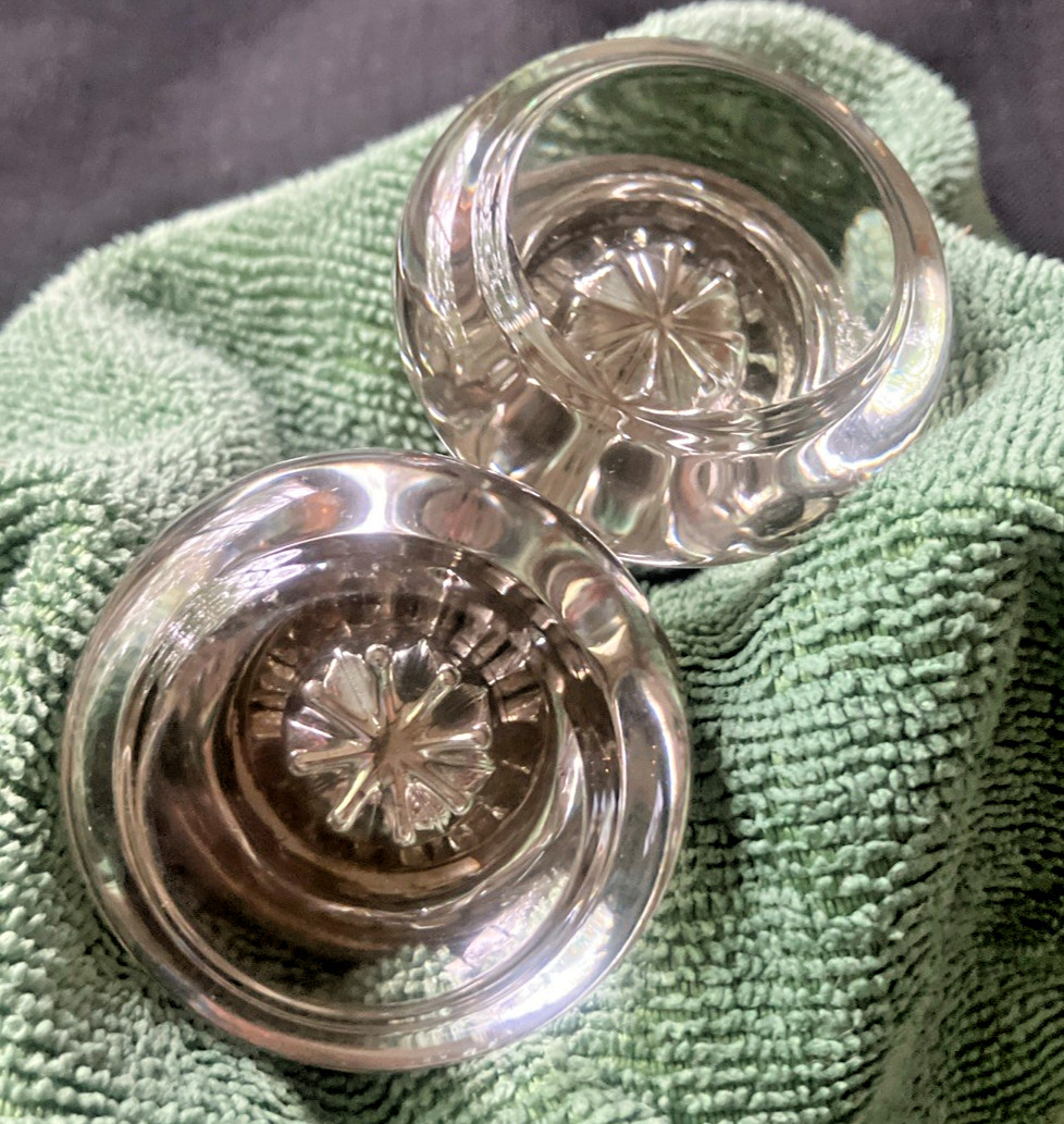 Vintage Pair Clear Glass Starburst Door Knob Chrome