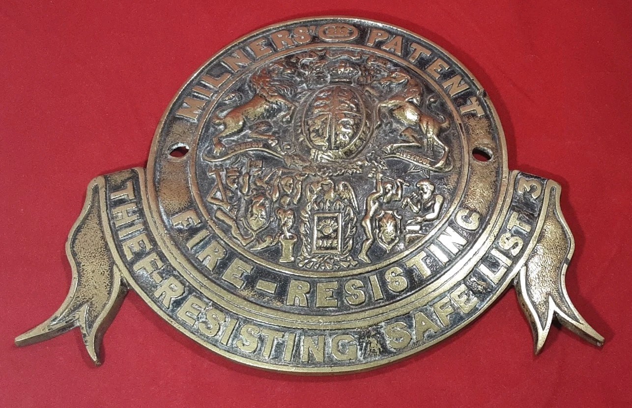 Antique Solid Brass Milners Fire – Resisting Safe Plaque ‘212’ 8 inches