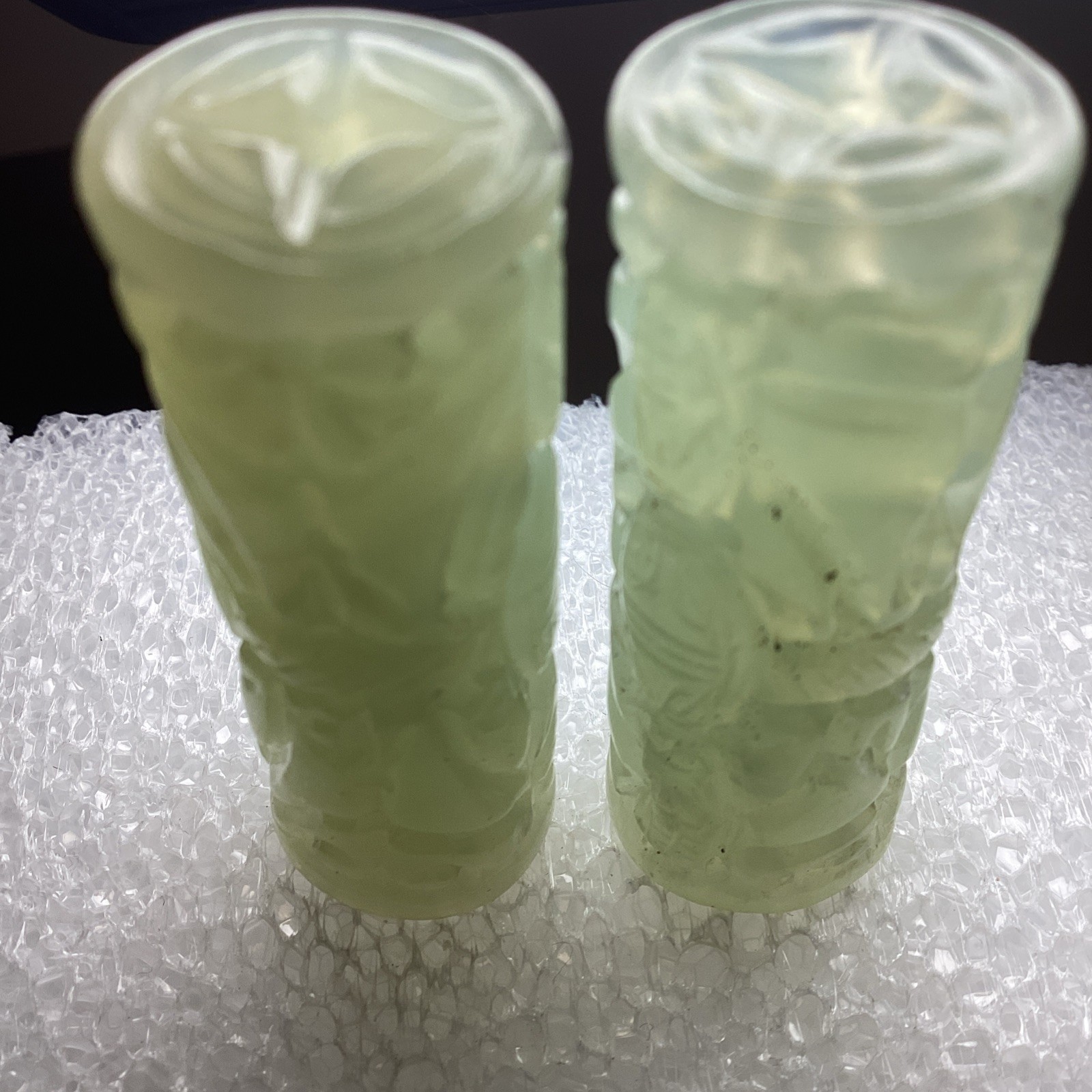 2 Large Carved Cylinder Beads ShouShan Jade #188