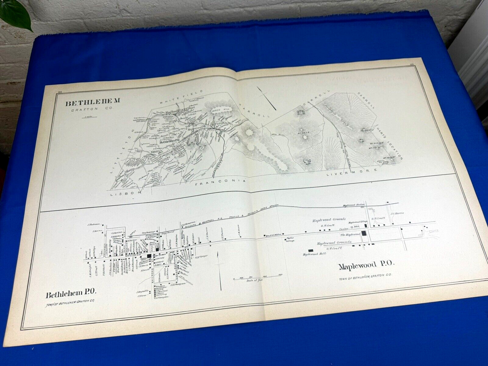 1892 BETHLEHEM, NH Map w/ Residents, Business ~ The Maplewood, Railroad Depot
