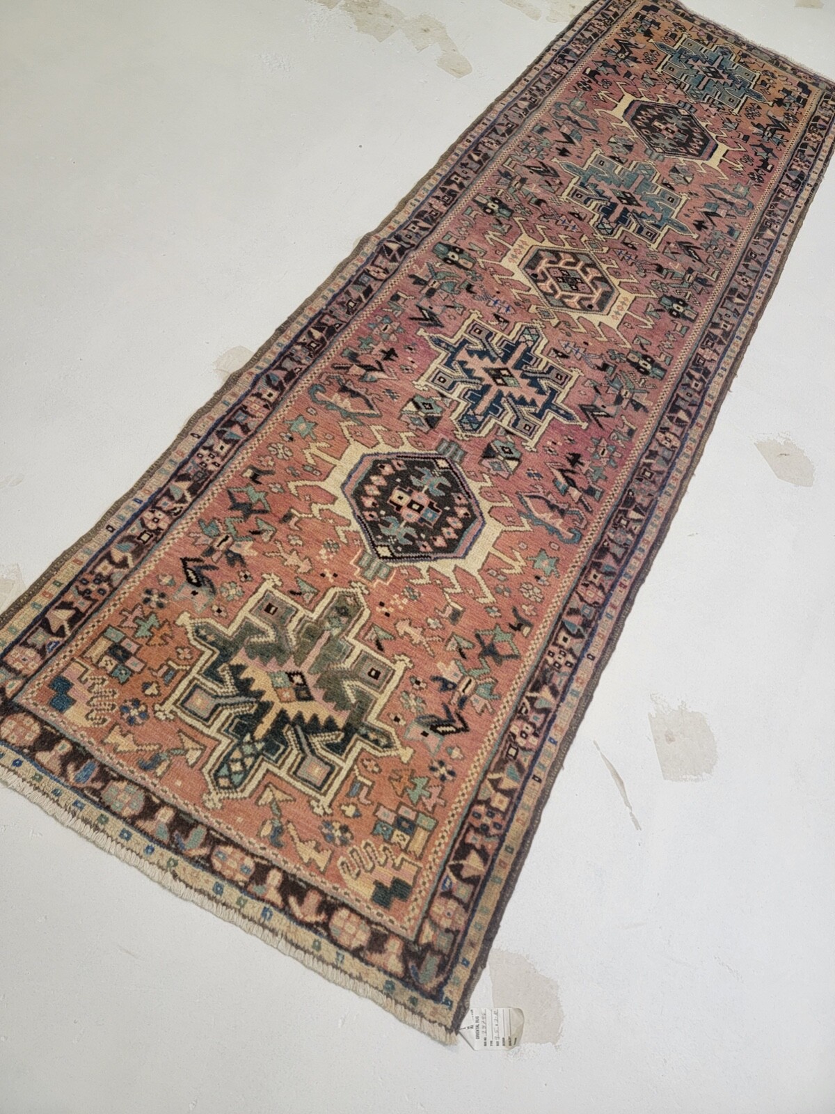 Antique Oriental Hand-Knotted Wool Runner Rust/Black/Green 2’10” x 9’5″