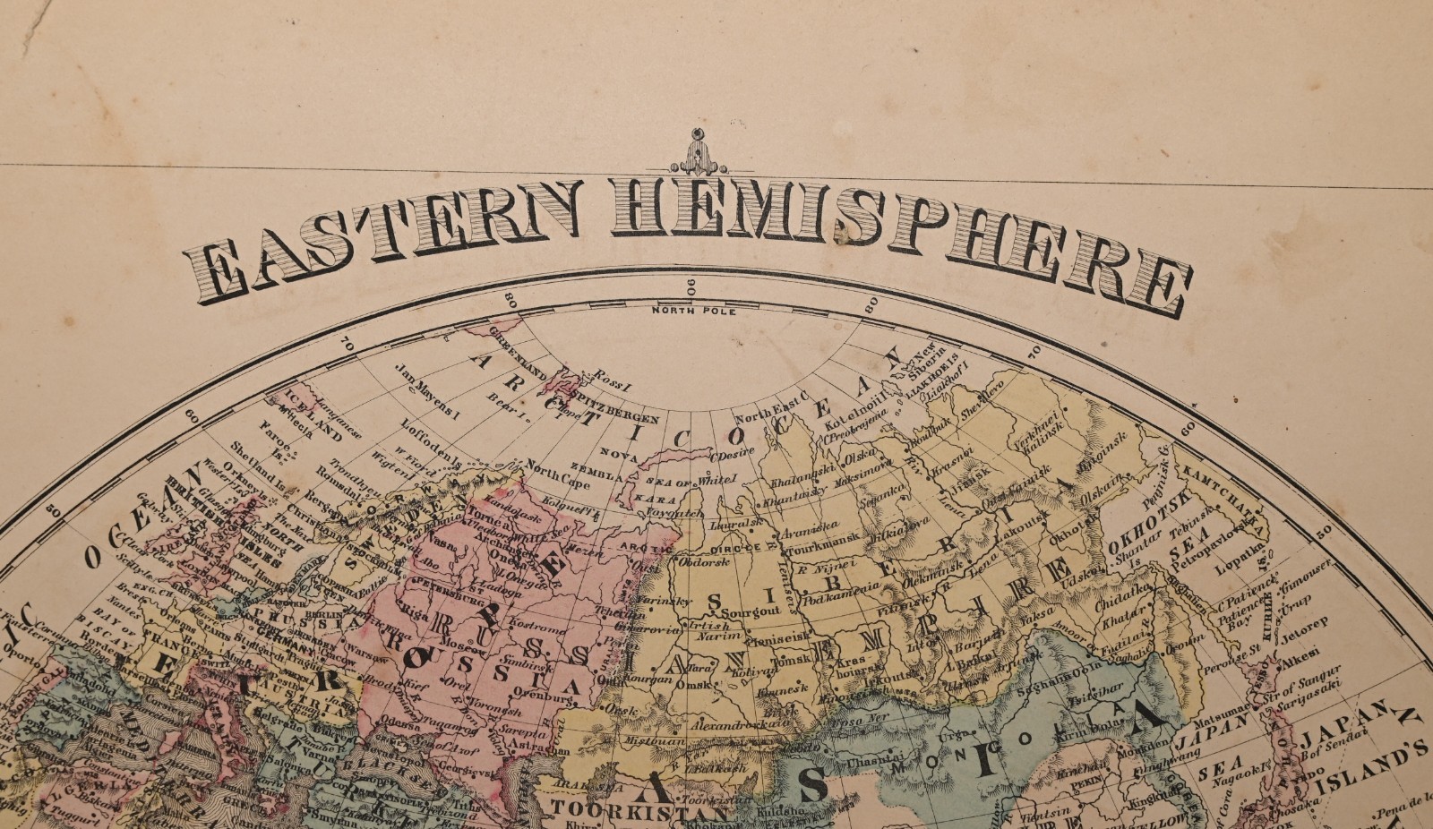 Antique 1874 EASTERN HEMISPHERE Map ~ Europe Africa Asia Australia ~ Original