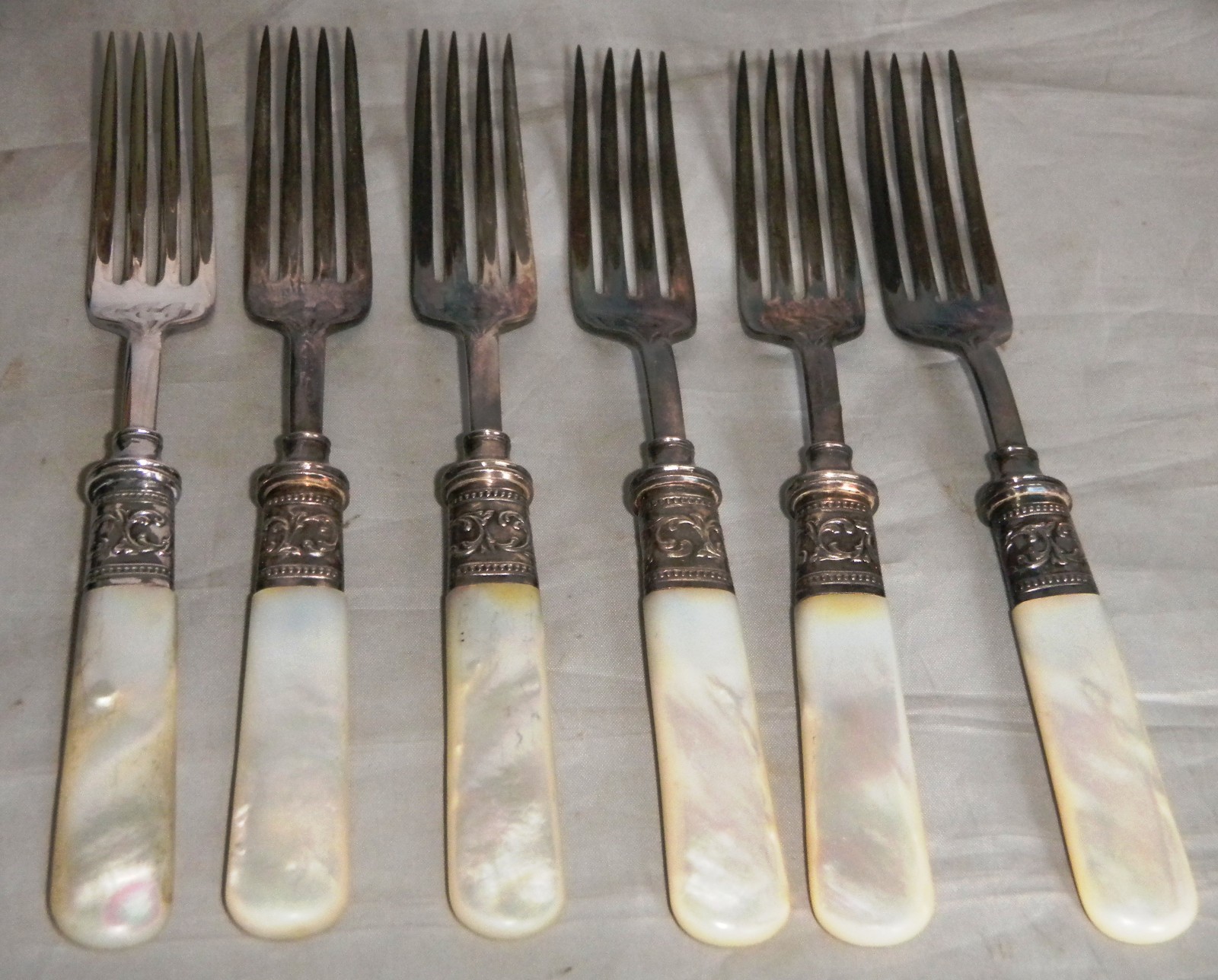 Antique Victorian Mother-of-Pearl Salad / Dessert Forks – Set of Six – 6 ½”