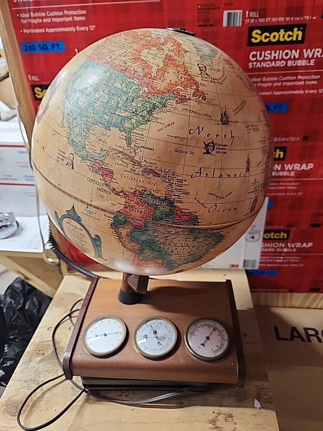 Lighted Scan Globe World Discoverer 12” w/ Weather Station Gauges—Denmark 1980