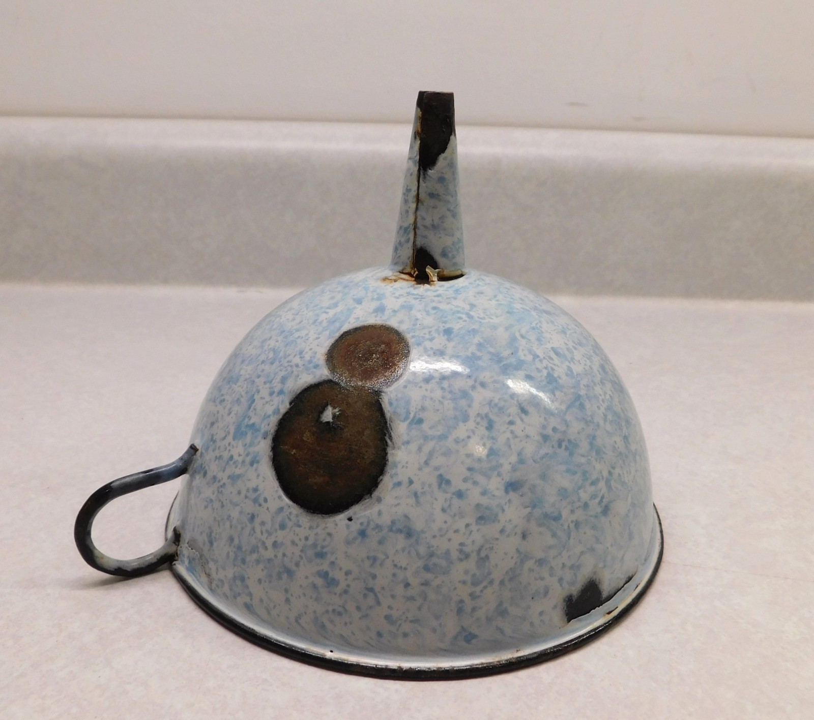 Vintage Light Blue & White Swirl Funnel, Enamel Ware