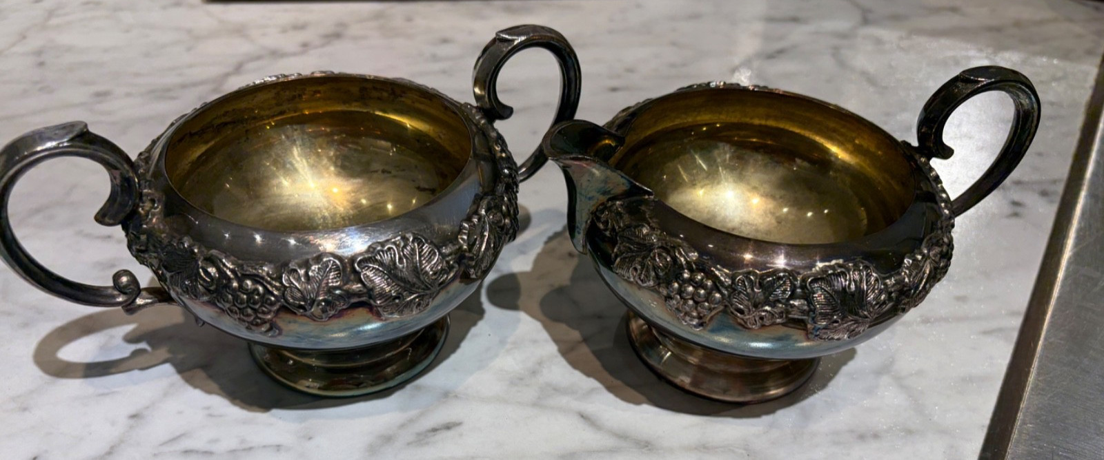 Vintage Marlboro Old English Repro Silver Plated EP Copper 404 Cream & Sugar