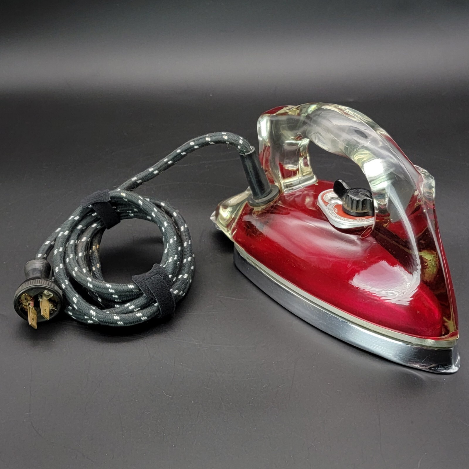 Red Saunders Silver Streak Electric Pyrex Glass Iron Antique 1940s Rare Vintage