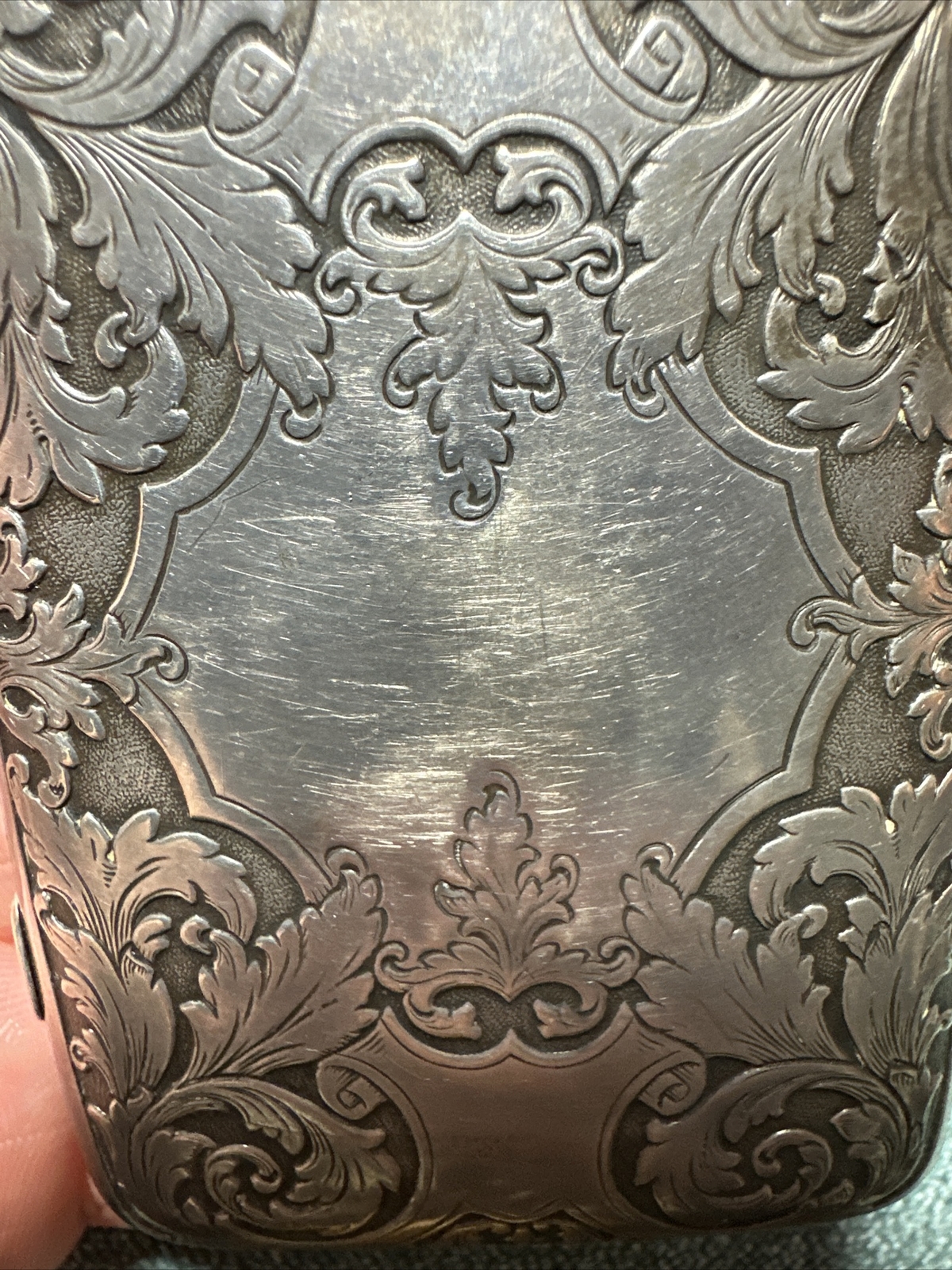 Antique Engraved Sterling Silver Mirror Card Coin Purse Compact Case
