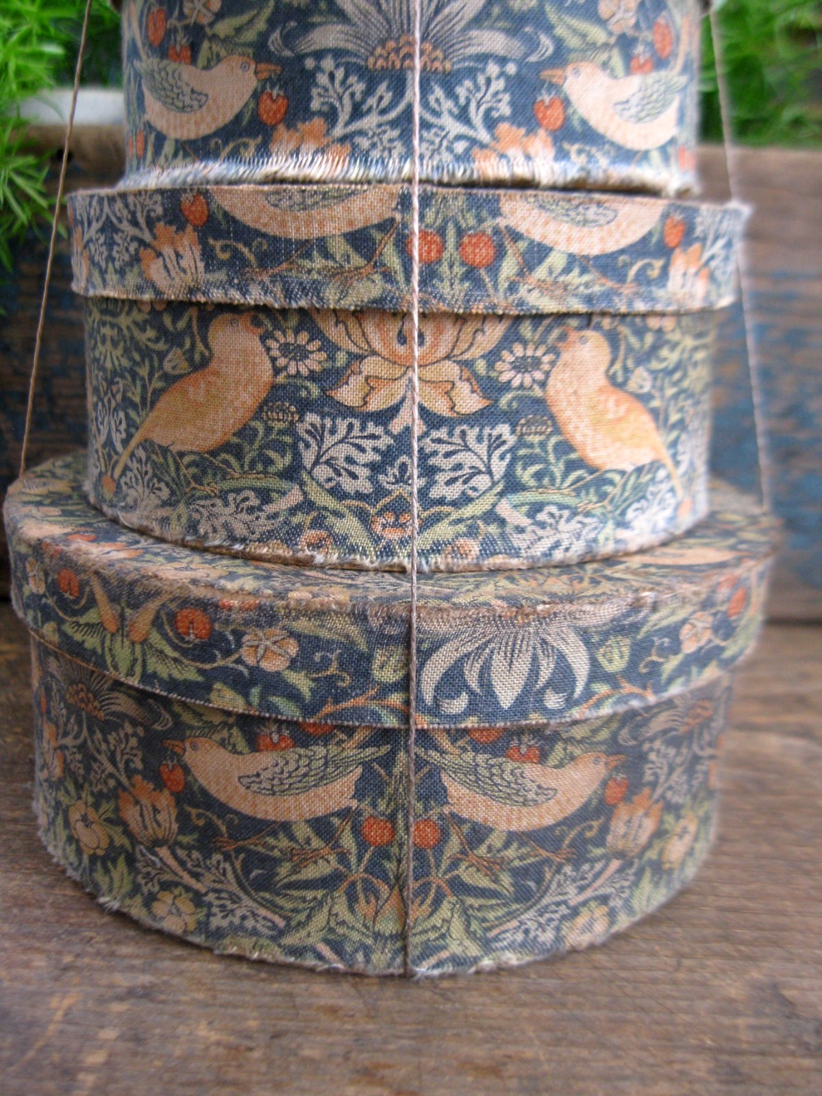 Stack of 3 Medium Papier Mache Boxes William Morris Strawberry Thief Blue Calico
