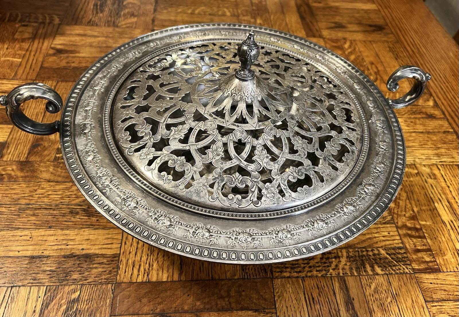 Antique 1880-1910 Silver Co Quadruple Covered Dish Pierced Lid Insert # 5981