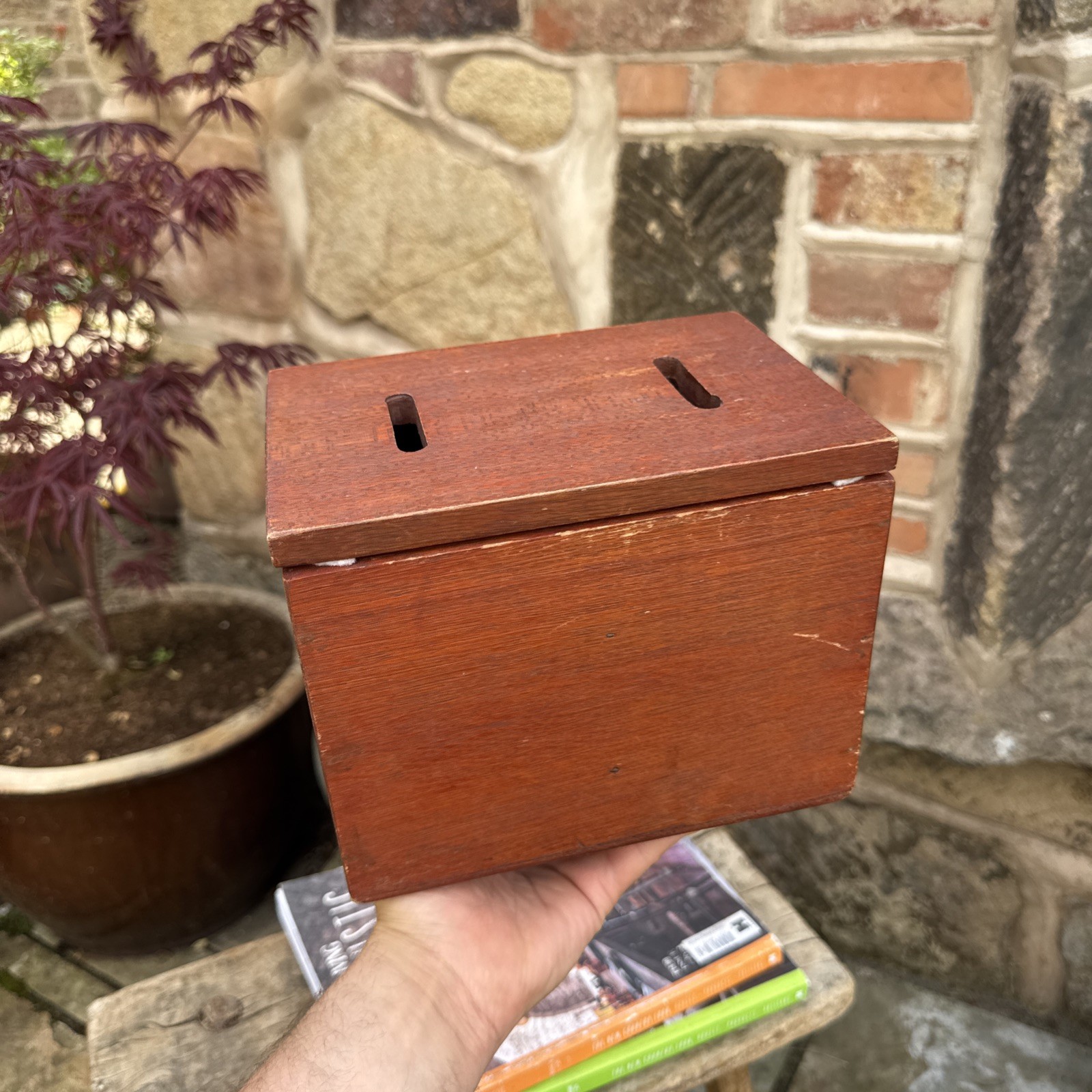 Vintage Wooden Box Donation Money Collection Chest Church Storage Case