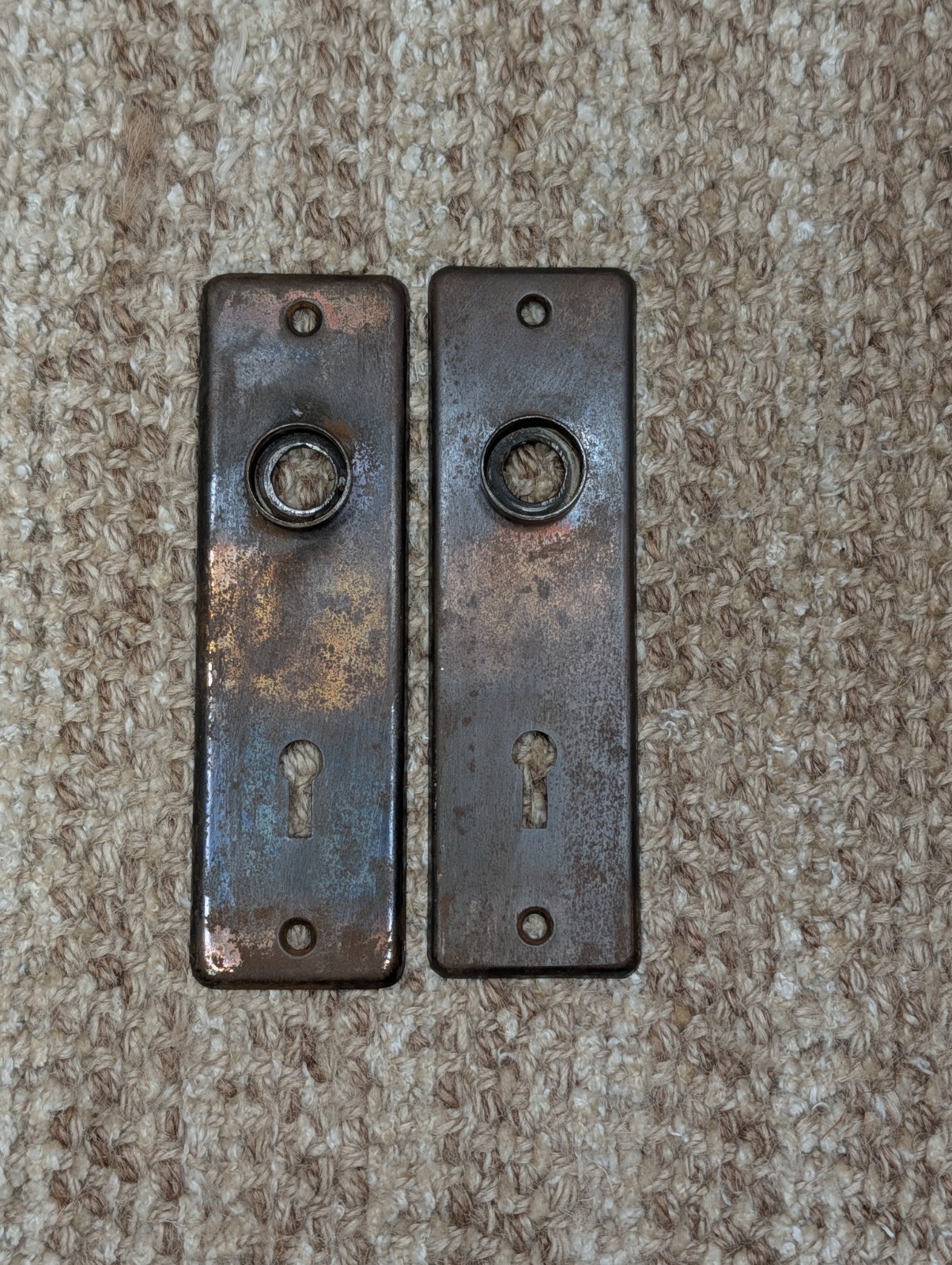 Pair 1 5/8″ x 5 1/2″ Antique Stamped Steel Door Knob Plates