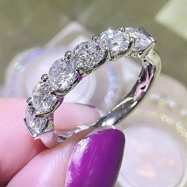 2.30Ct Round Diamond Half Eternity Wedding Band Ring 14K White Gold Plated
