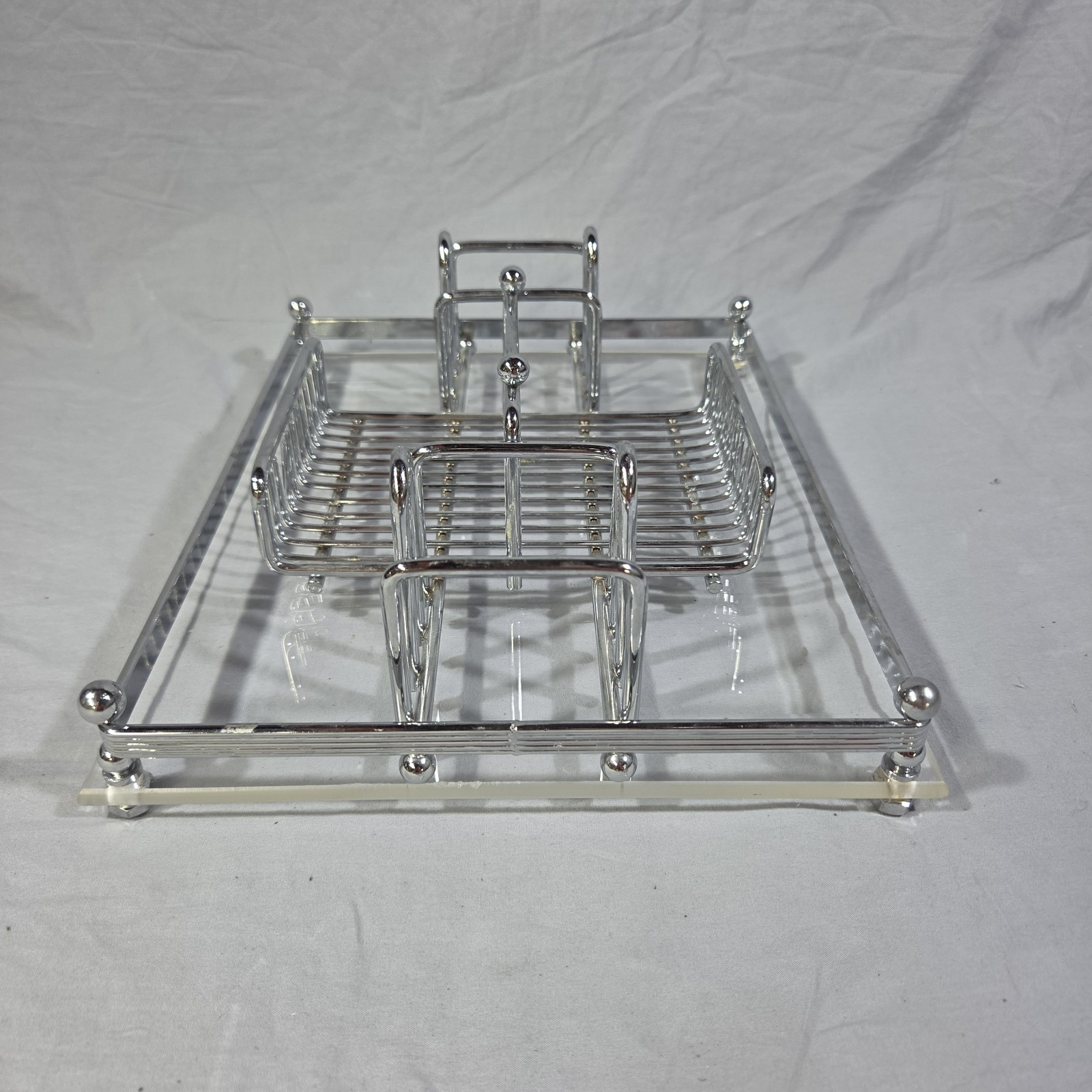 Retro Charles Hollis Jones Flatware Buffet Tray Chrome & Lucite MCM Organizer