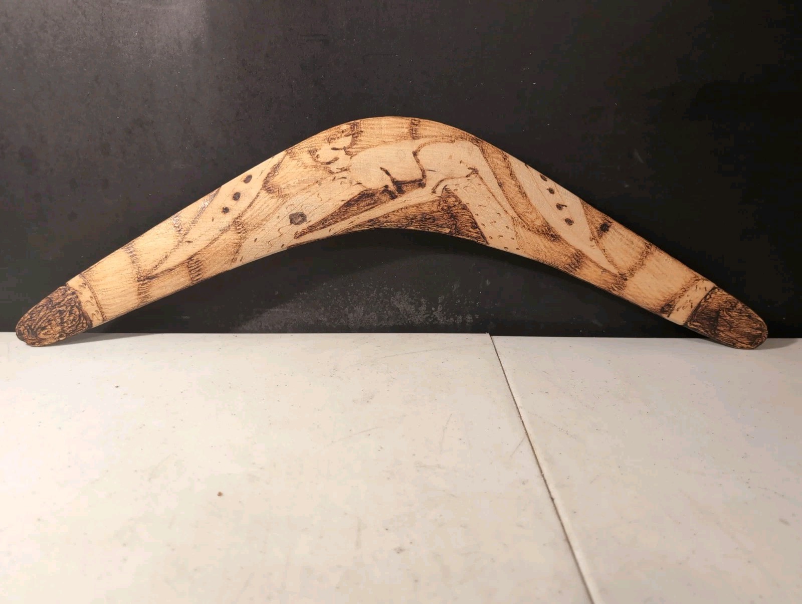 Vintage 1968 Australian Hand-Burned Aboriginal Art Boomerang – Fully Functional