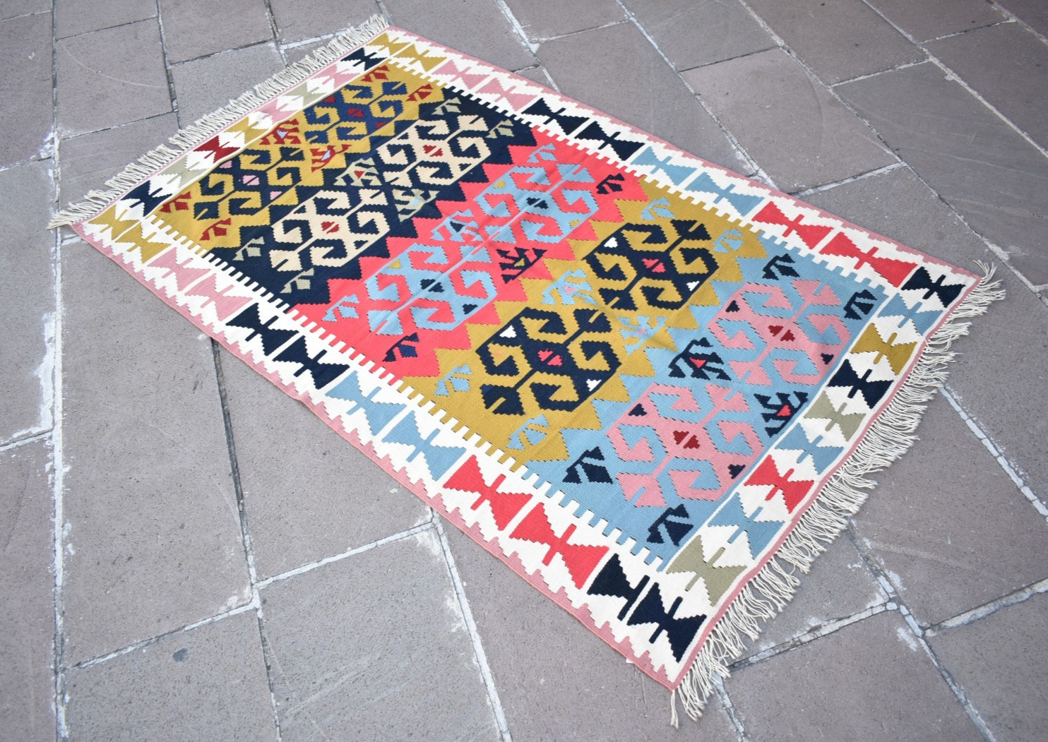 Turkish Rug 41” x 66” Anatolian Kayseri Acrylic Rug Home Decor Flat Woven Rug