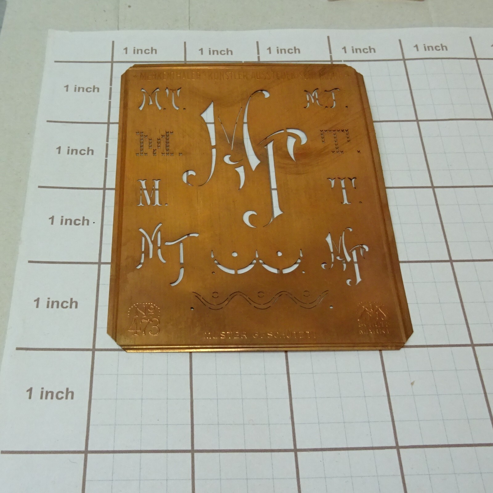 MT TM M T monogram initials letter copper stencil antique LARGE family name sign