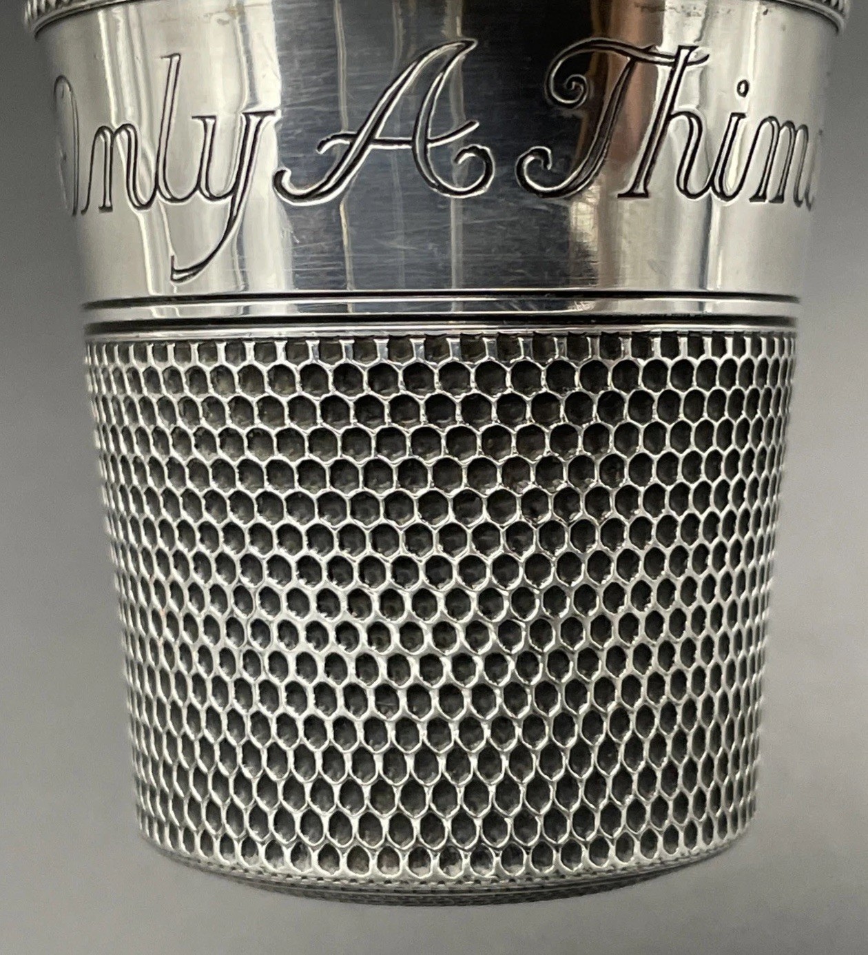 Thomae Co Sterling Silver “Only a Thimble full” Shot Glass No Monogram Barware