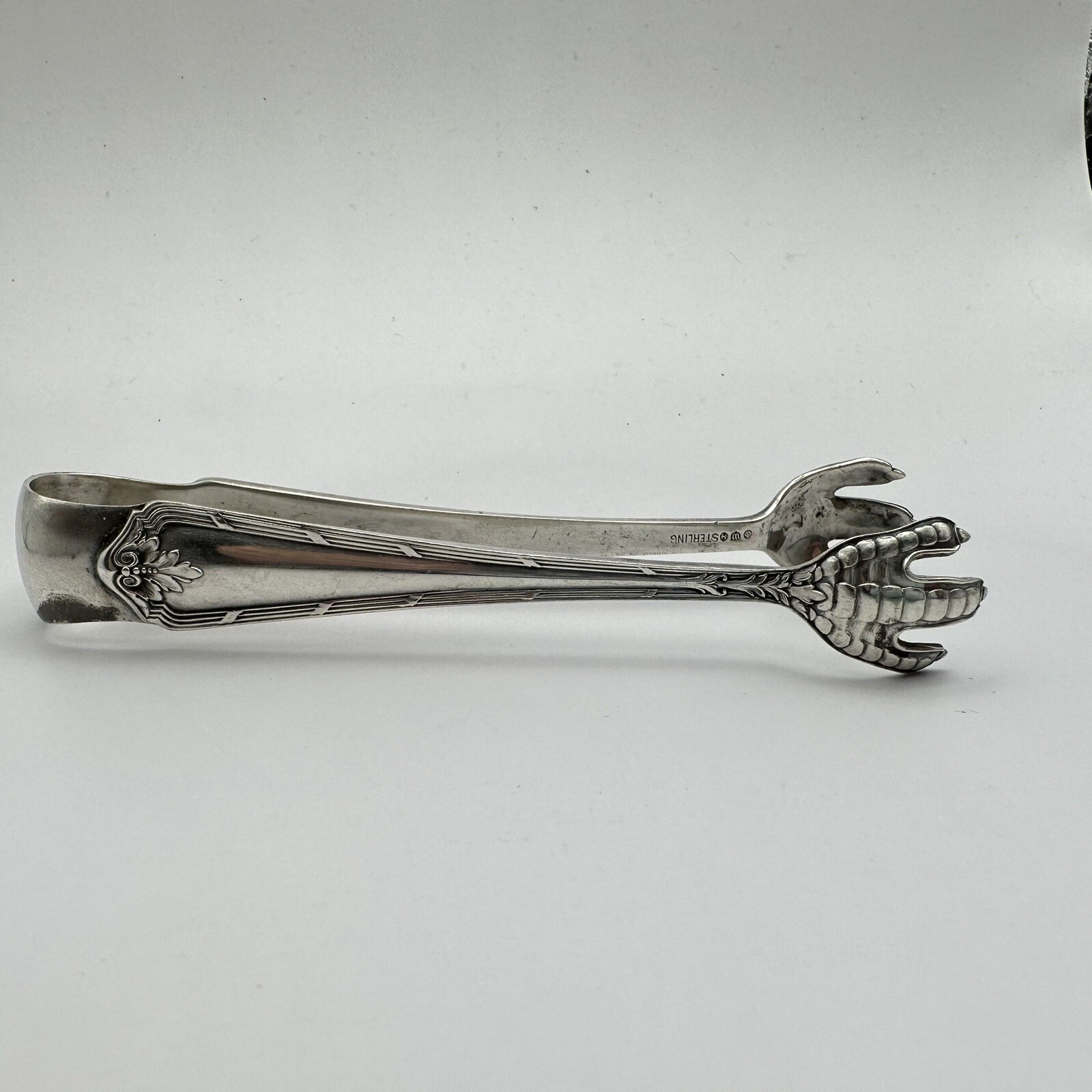 Watson Rochambeau Pattern Sterling Silver Ice Tongs Claw Tips Antique USA