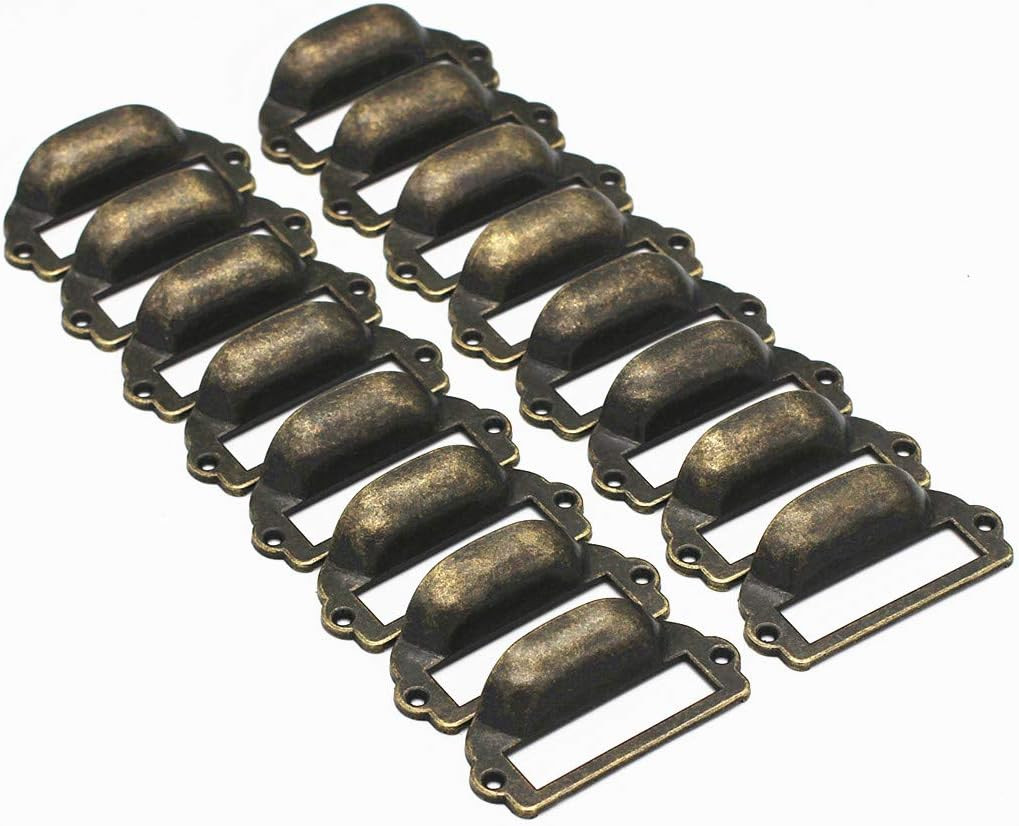 WEICHUAN 16-Pack Zinc Alloy Antique Bronze Label Frame Drawer Pulls -Vintage Ind