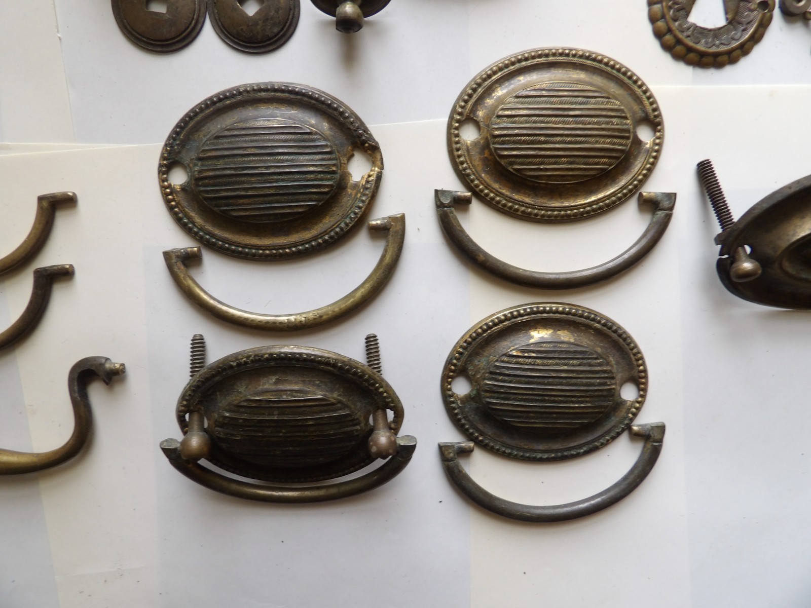 Antique Hepplewhite Federal Oval Drawer Pulls Original 1800s Plates Parts Bails