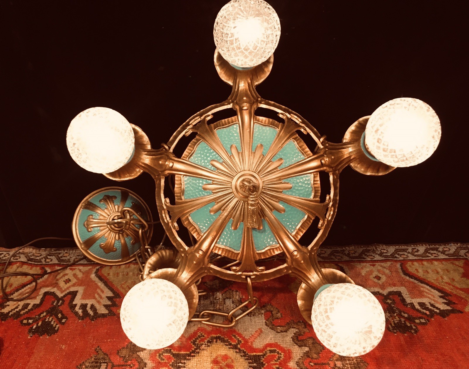 Antique Art Deco Gothic 5 Light Hanging Ceiling Fixture Chandelier RESTORED