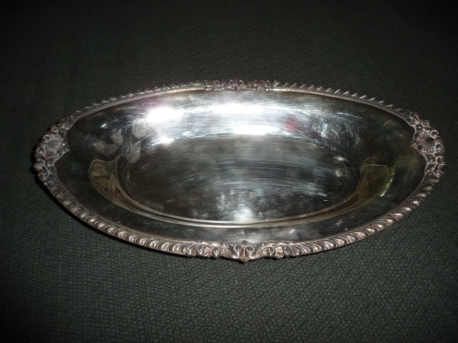 vtg OVAL shallow bowl silverplate Hallmarks EPC 6071 13” l x 7 1/4” w 1 1/2T