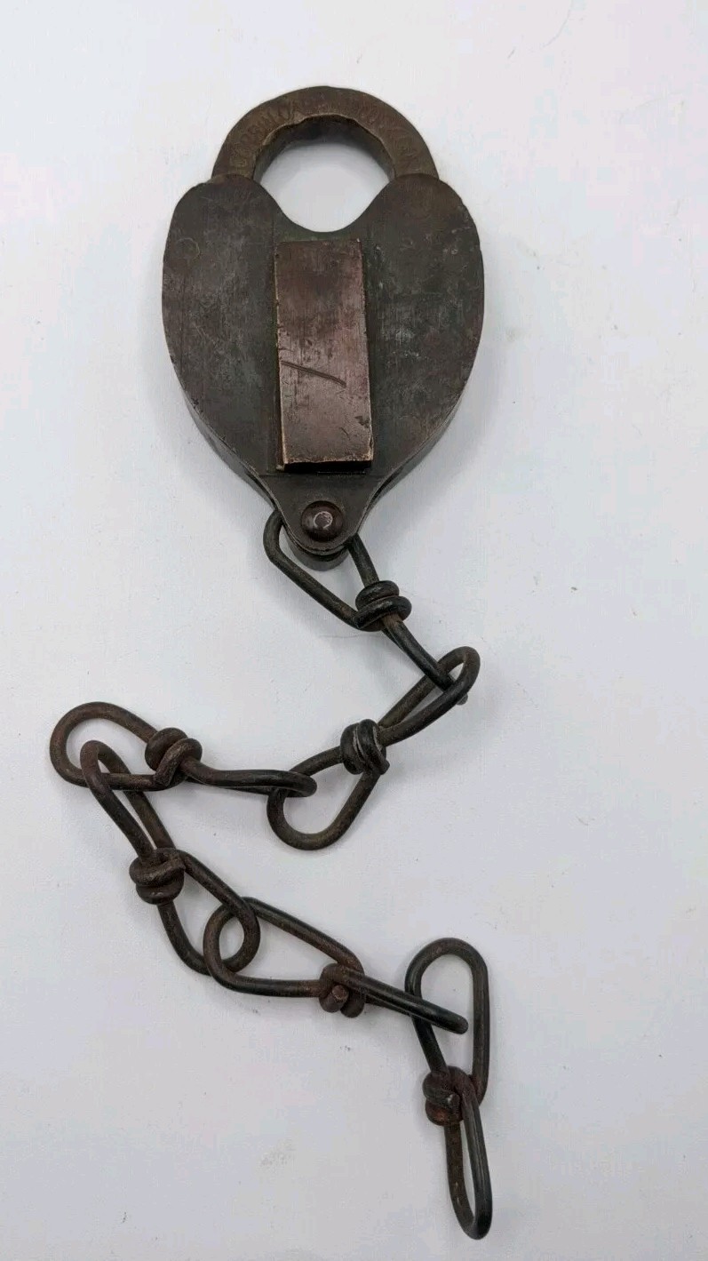 VINTAGE ANTIQUE CORBIN CABINET LOCK CO. BRASS OR HEART SHAPE PADLOCK LOCK NO KEY