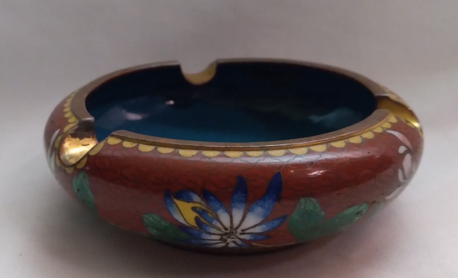 Vintage Asian Cloisonne Enameled Blue Ashtray 4.5″ Inch