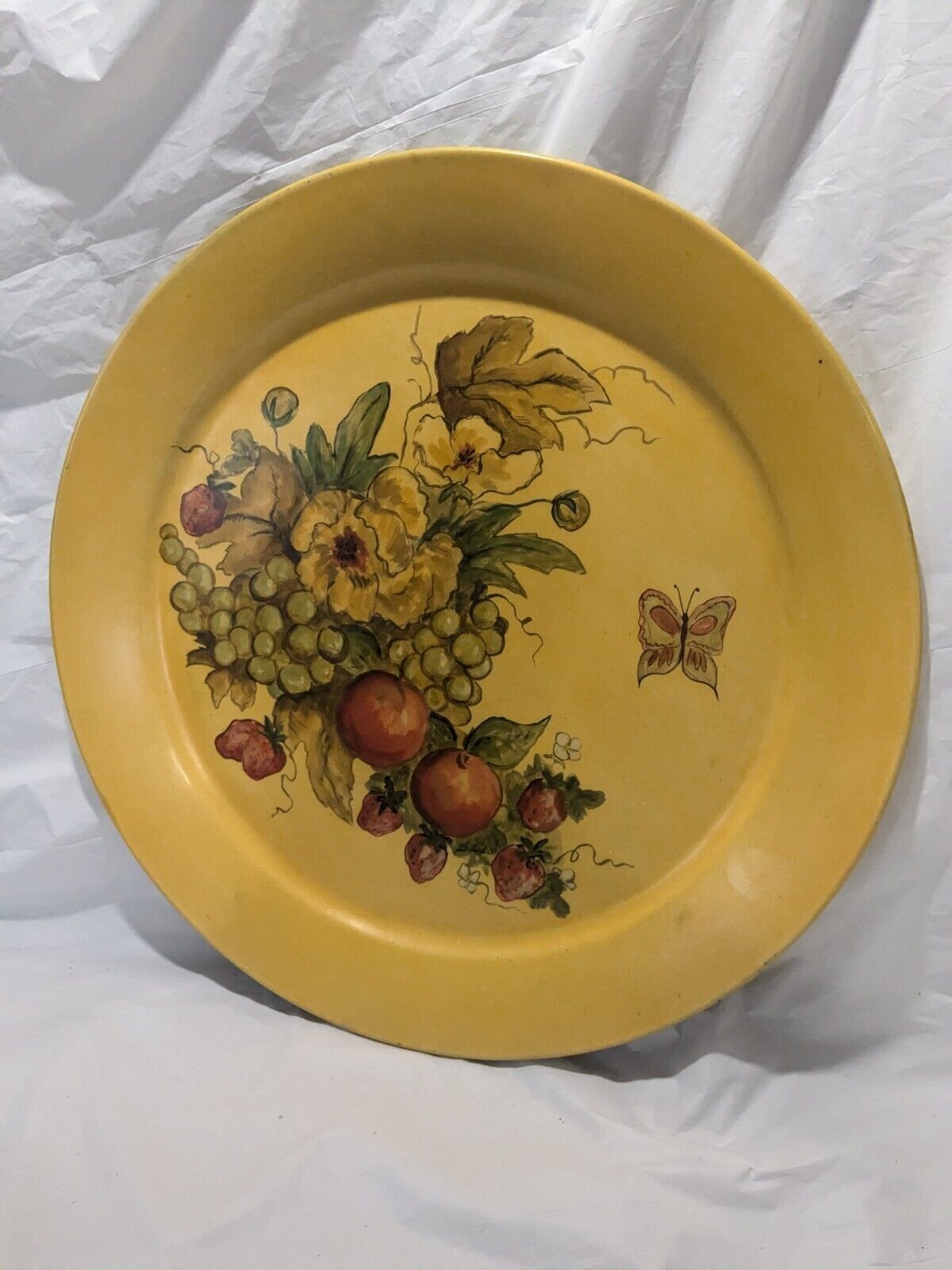 Antique Primitive Tole Tray hand painted art artist signed old vintage wall deco