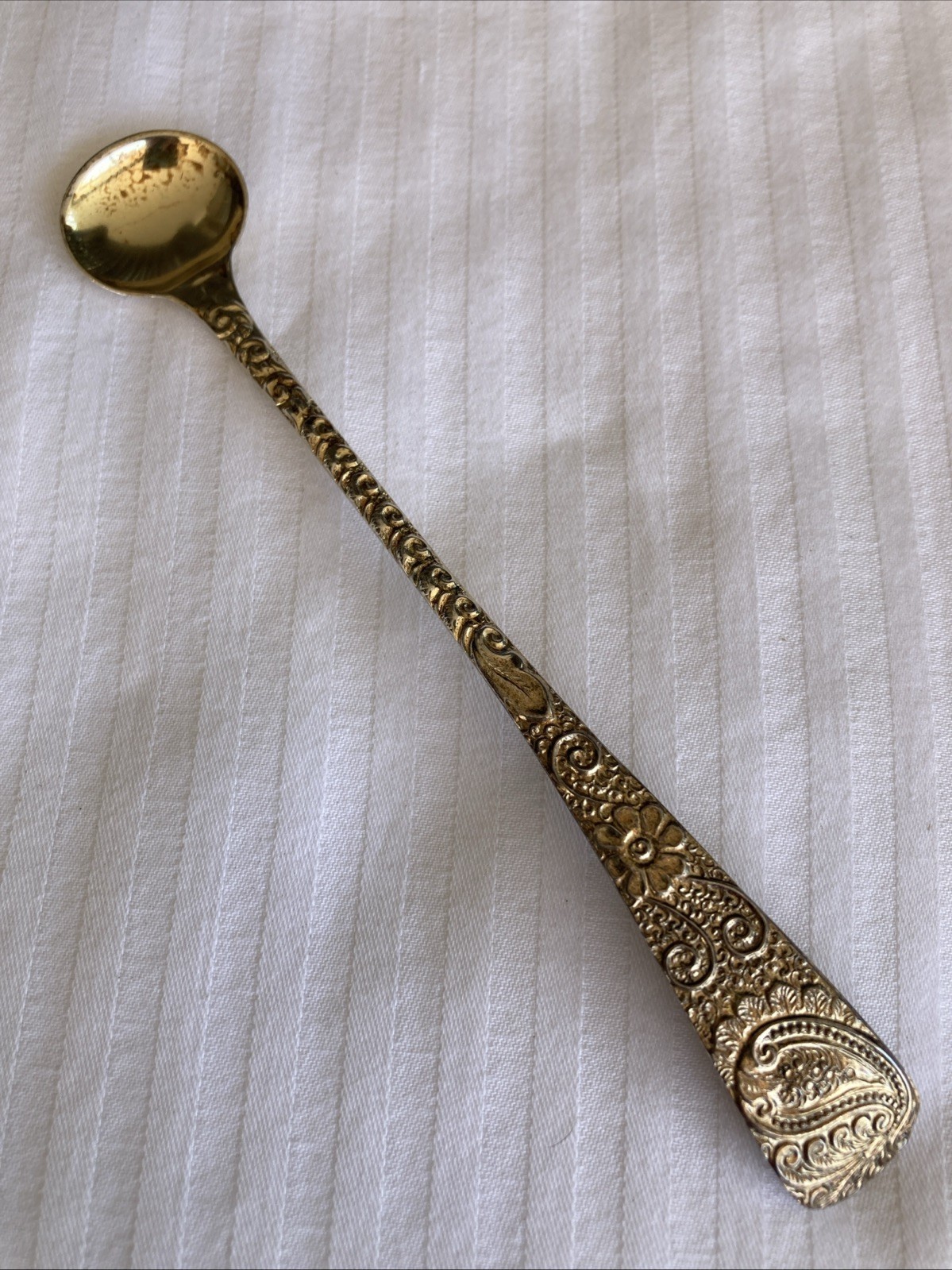 Antique Shreve Crump Low Sterling Gold Gilt Floral Paisley 5″ Master Salt Spoon