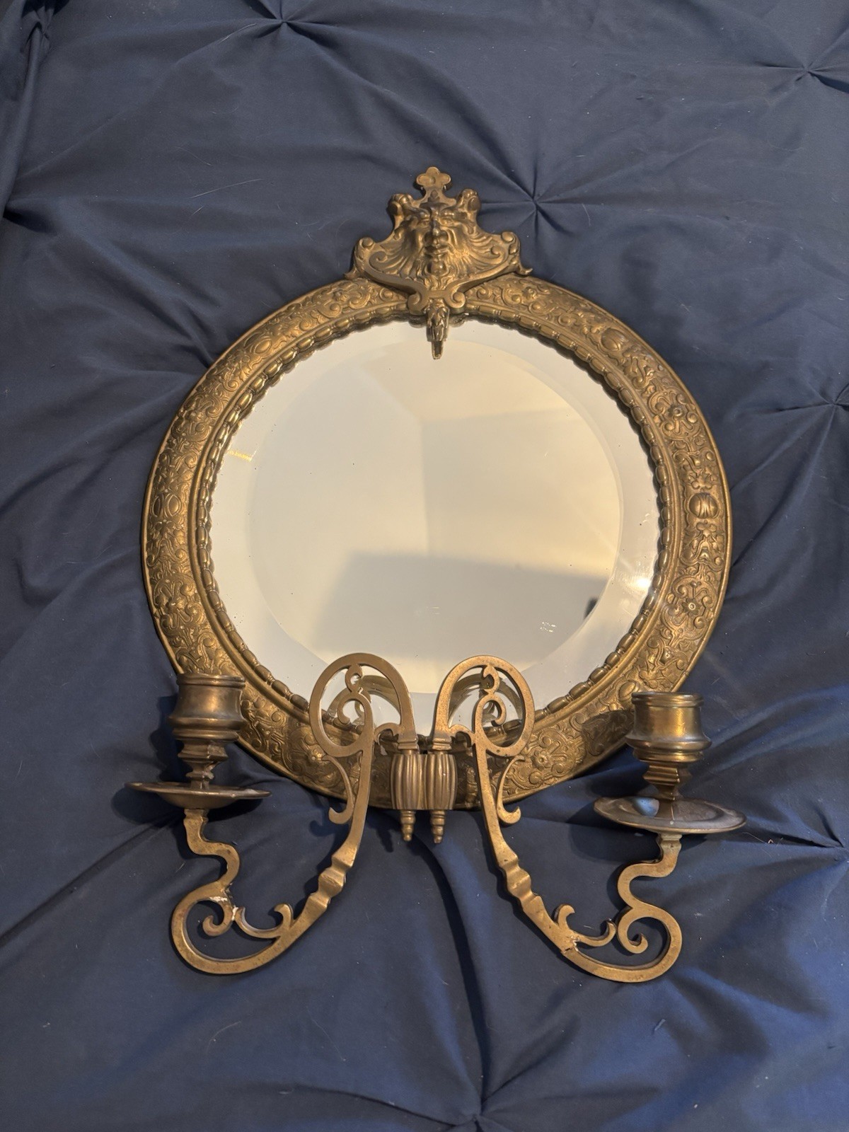 William Tonks and Sons Vintage Brass Mirror Double Candle Sconce
