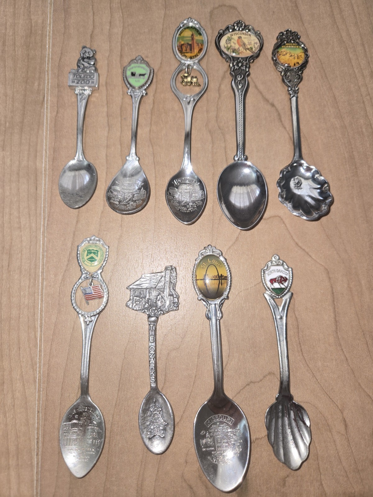 Souvenir Spoons Midwest United States Vintage Lot Of 9 Polished Silver Plated