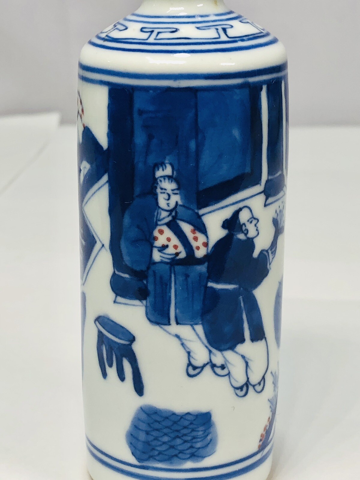 Chinese Qing dynasty blue and white copper red snuff bottle
