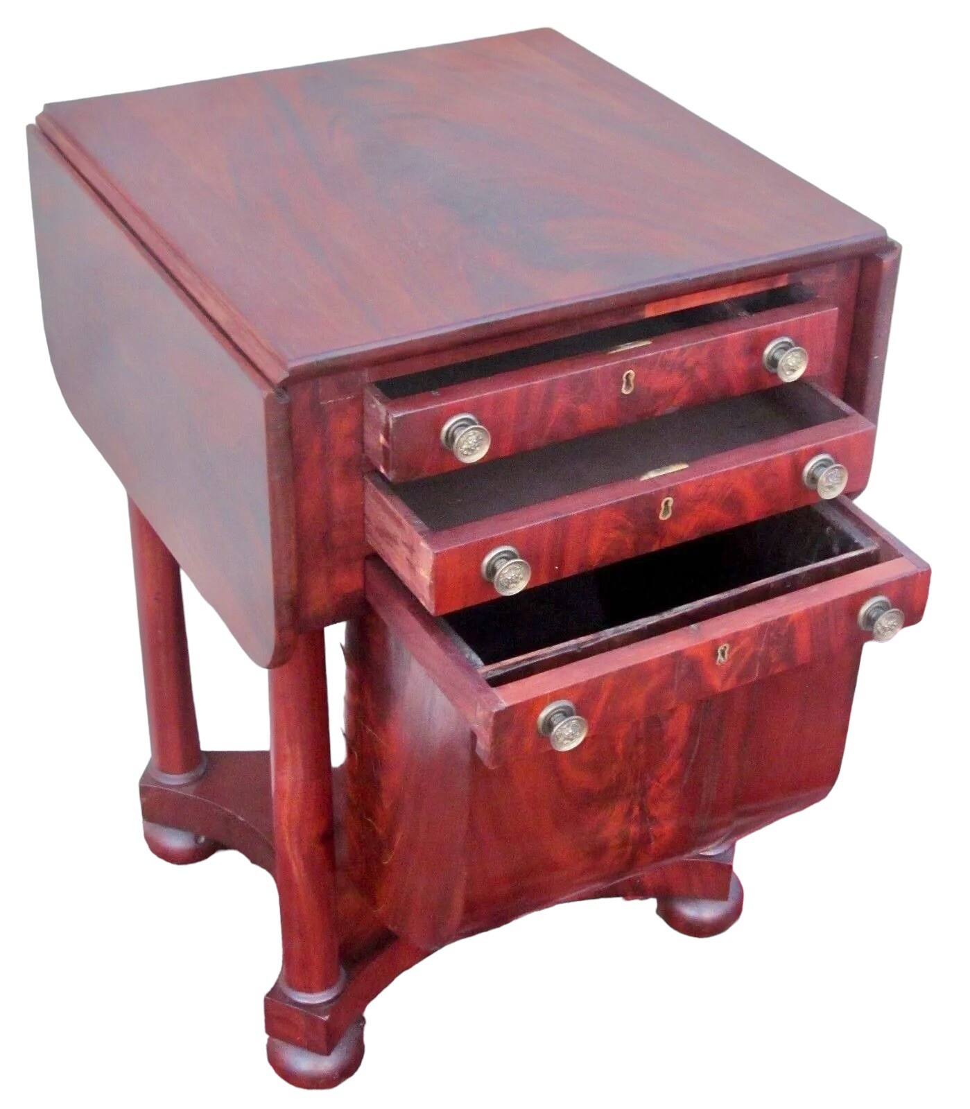 Antique Mahogany 3 Drawer Worktable / Sewing Stand | Attributed to Issac Vose