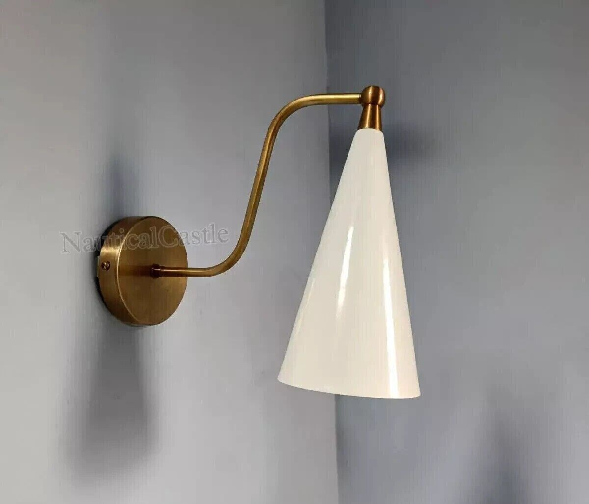 White Cone Shape Brass Wall Sconce – Mid Century 1950s Vintage Italian Diabolo