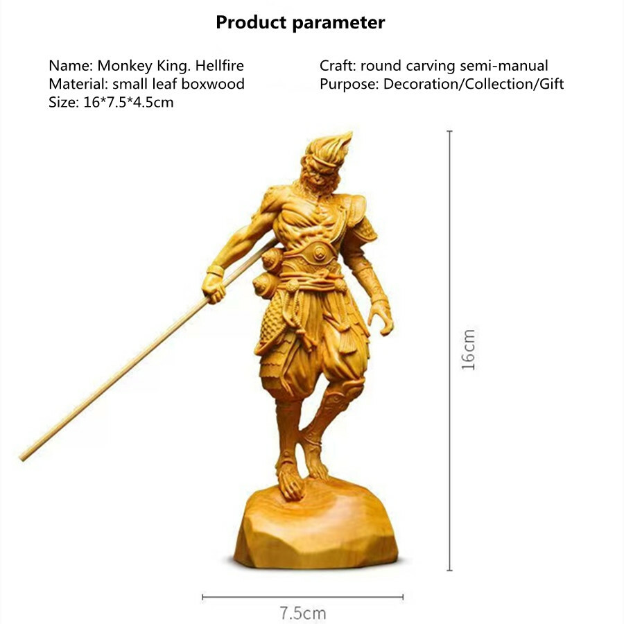Sun Wukong Statue Monkey King Kung Fu Boxwood Handwork Carving Ornaments