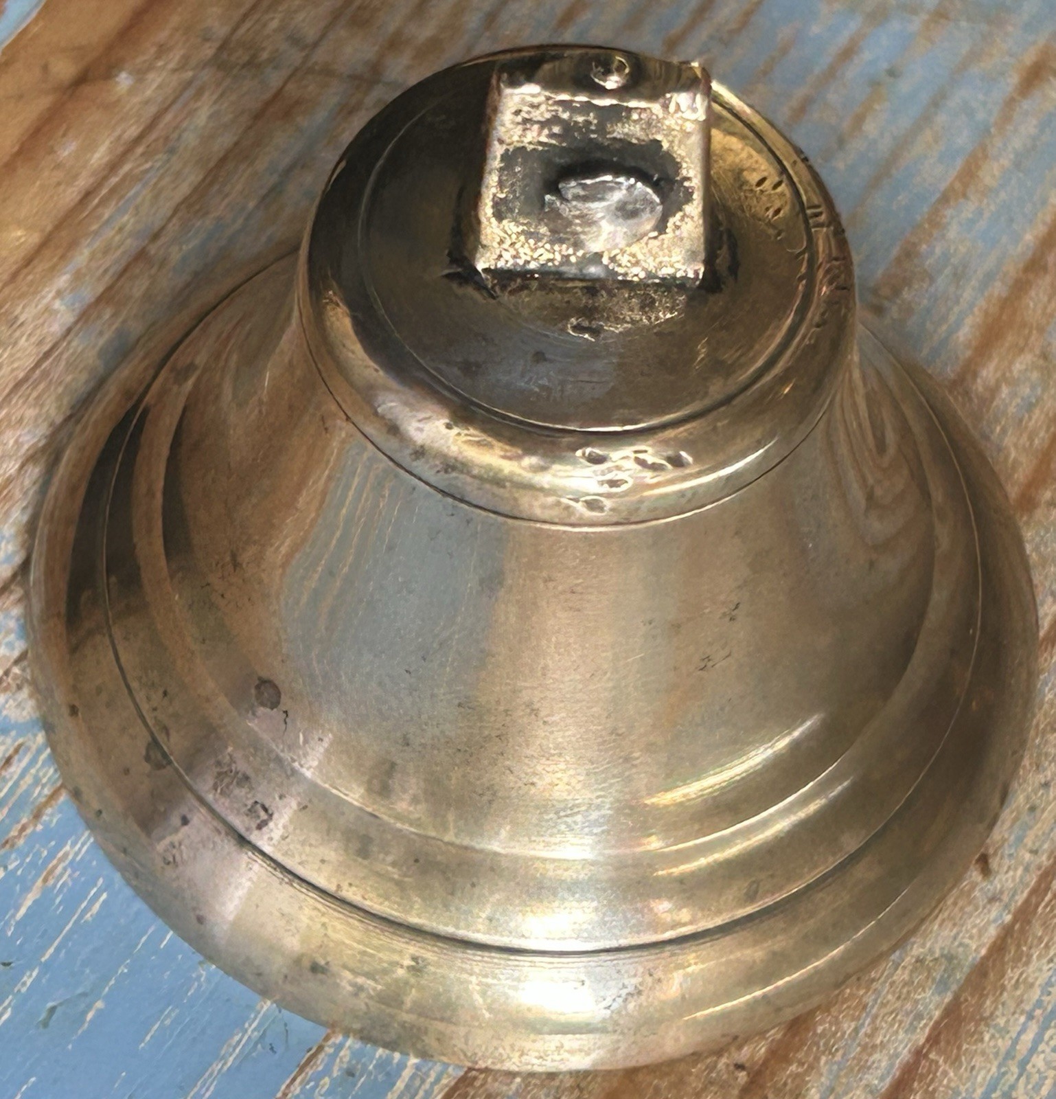 18th-early 19th Century. (#1) Solid Brass Bell W/iron Clapper. 2 Inches Tall.