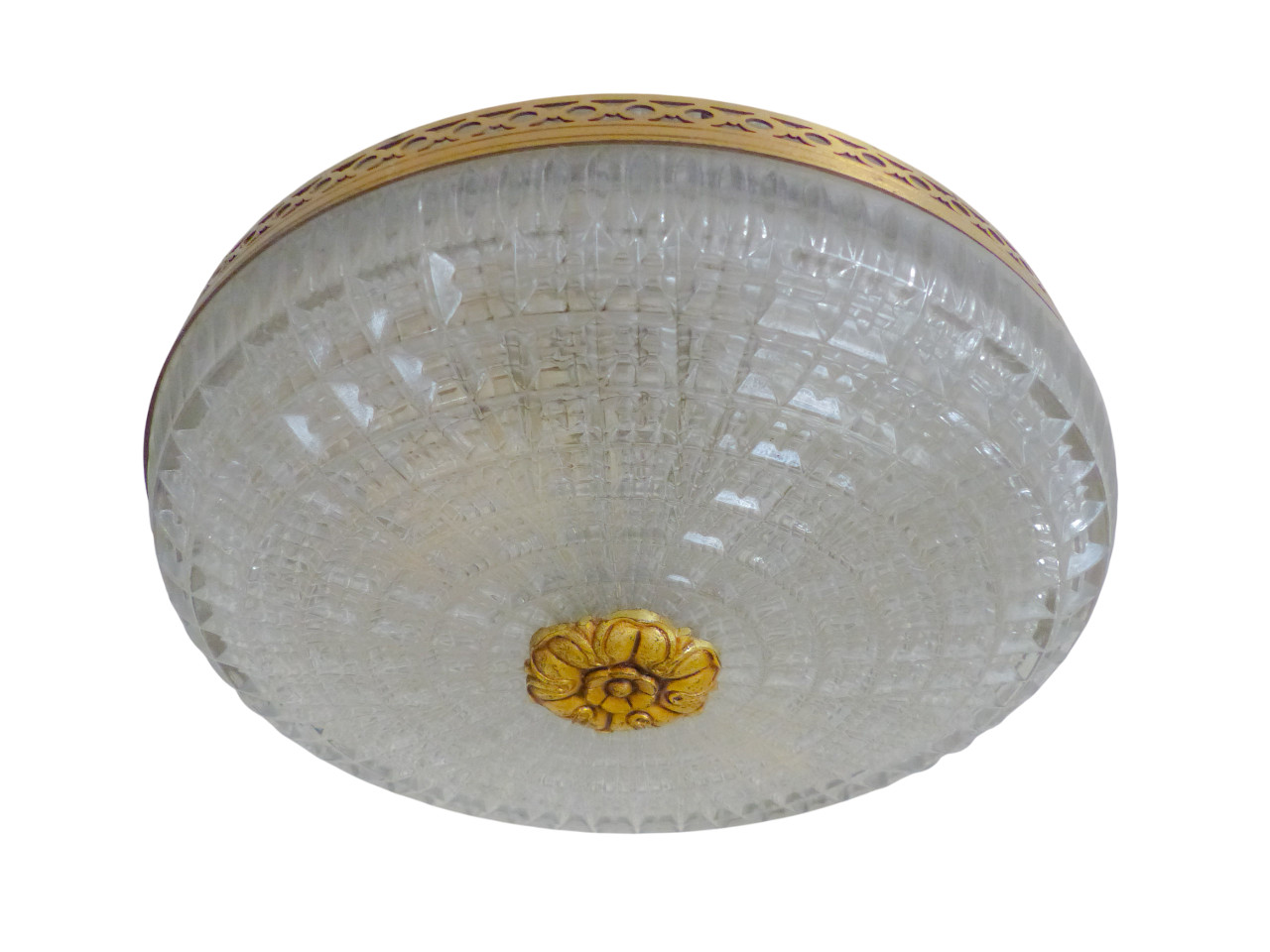 Gorgeous Vintage French Empire Ceiling D: 10″ Gilded Bronze Brass & Glass 1960s