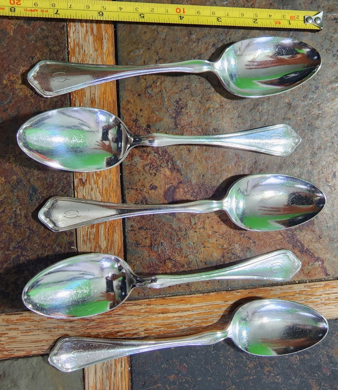 LOT OF 5 RARE EHH SMITH ANTIQUE c1908 COLONIAL SILVERPLATED OVAL SOUP 🍲 SPOONS
