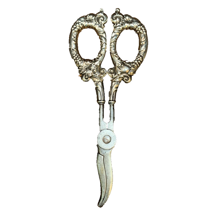 Sterling Silver Handle Scissors Victorian Grape Shears Grapevine Vintage Antique