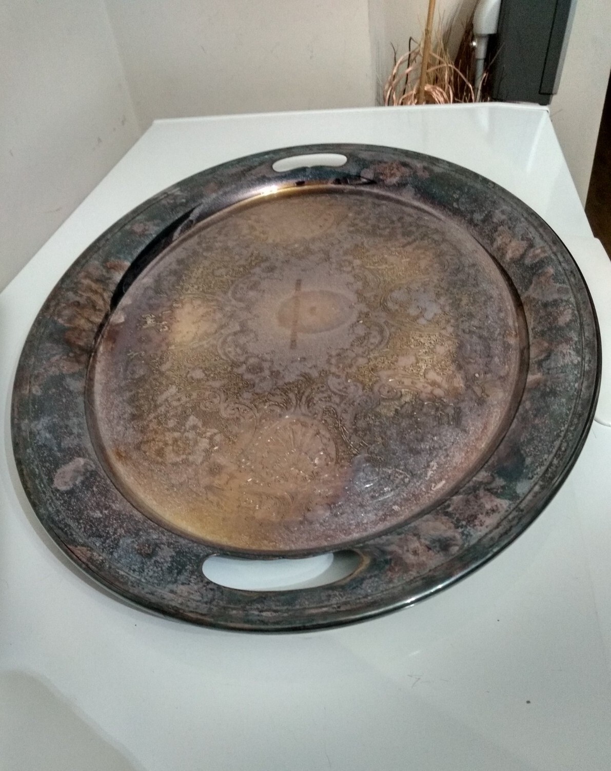 GORHAM Large 22″ Silver Platted 1959 Colonial Tea Platter. Oval. Engraved. YC407