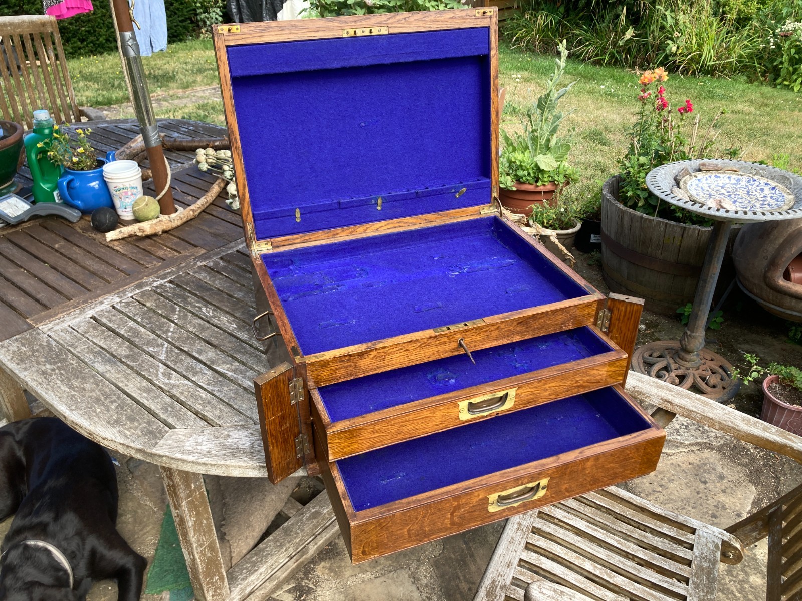 ANTIQUE SOLID GOLDEN OAK COLLECTORS BOX/DRAWERS 19 x 14 x 9.5″ H working key