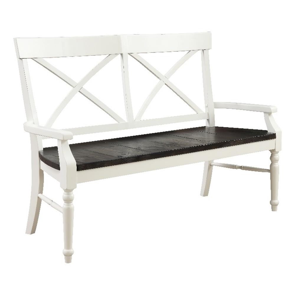 Brown and White 59″ Wide Farmhouse Bench