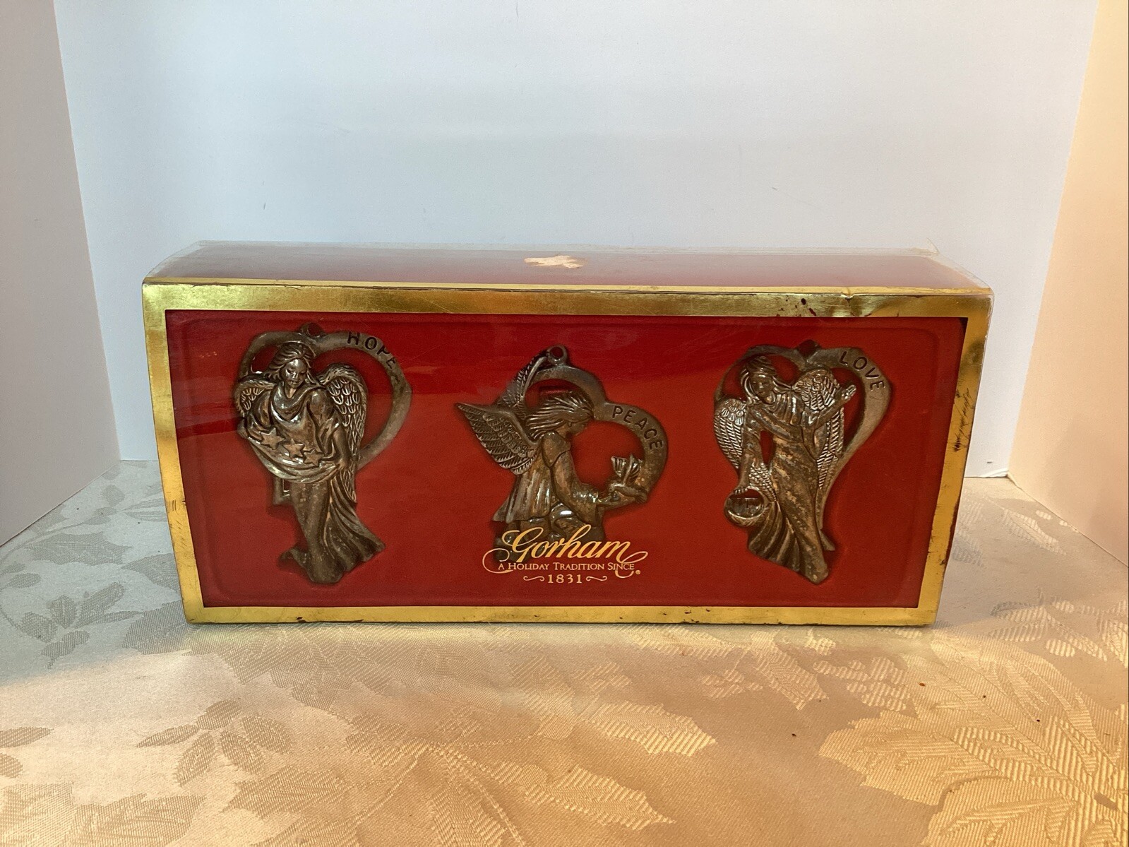 Set of 3 GORHAM Silver Plated Angel Ornaments In Original Box (ORN2-112024)