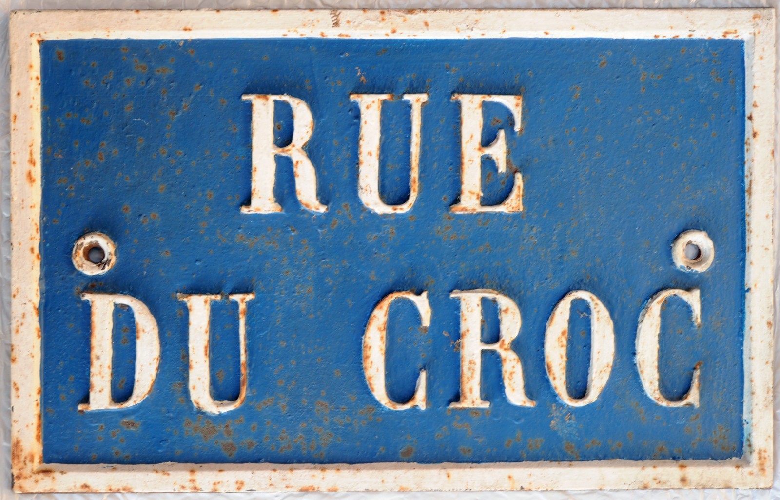 Old C19 French street sign wall plate plaque cast iron Croc hook crocodile Tours