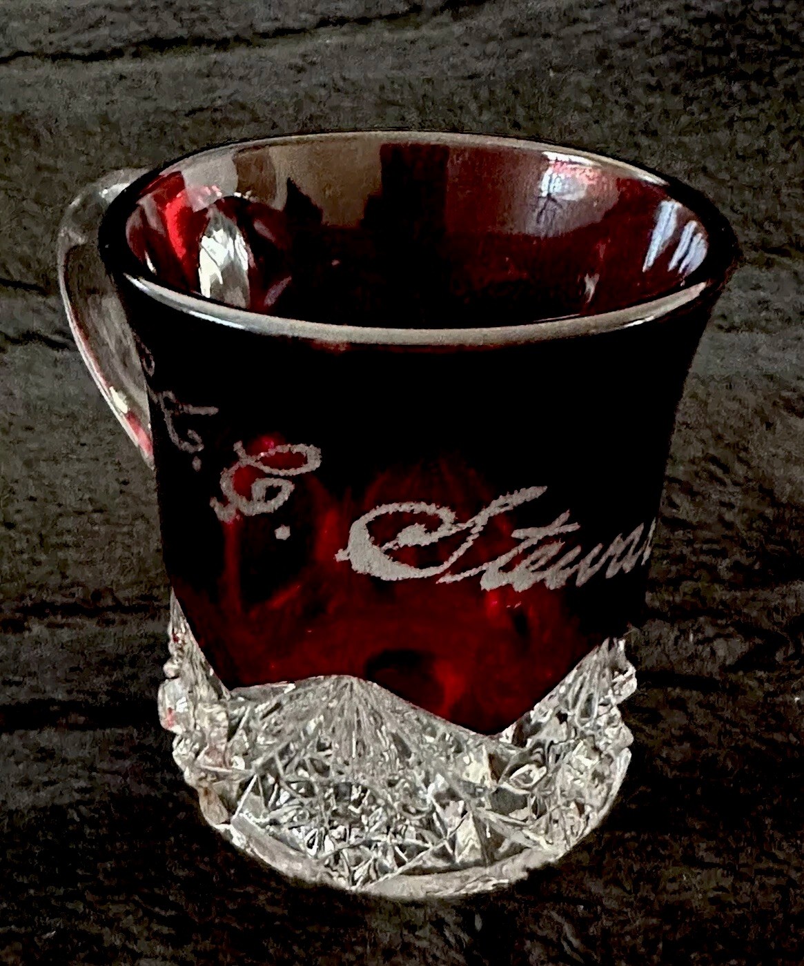 Antique 1912 Ruby Red Flash Glass Souvenir Mugs Set Of 3 Excellent Condition