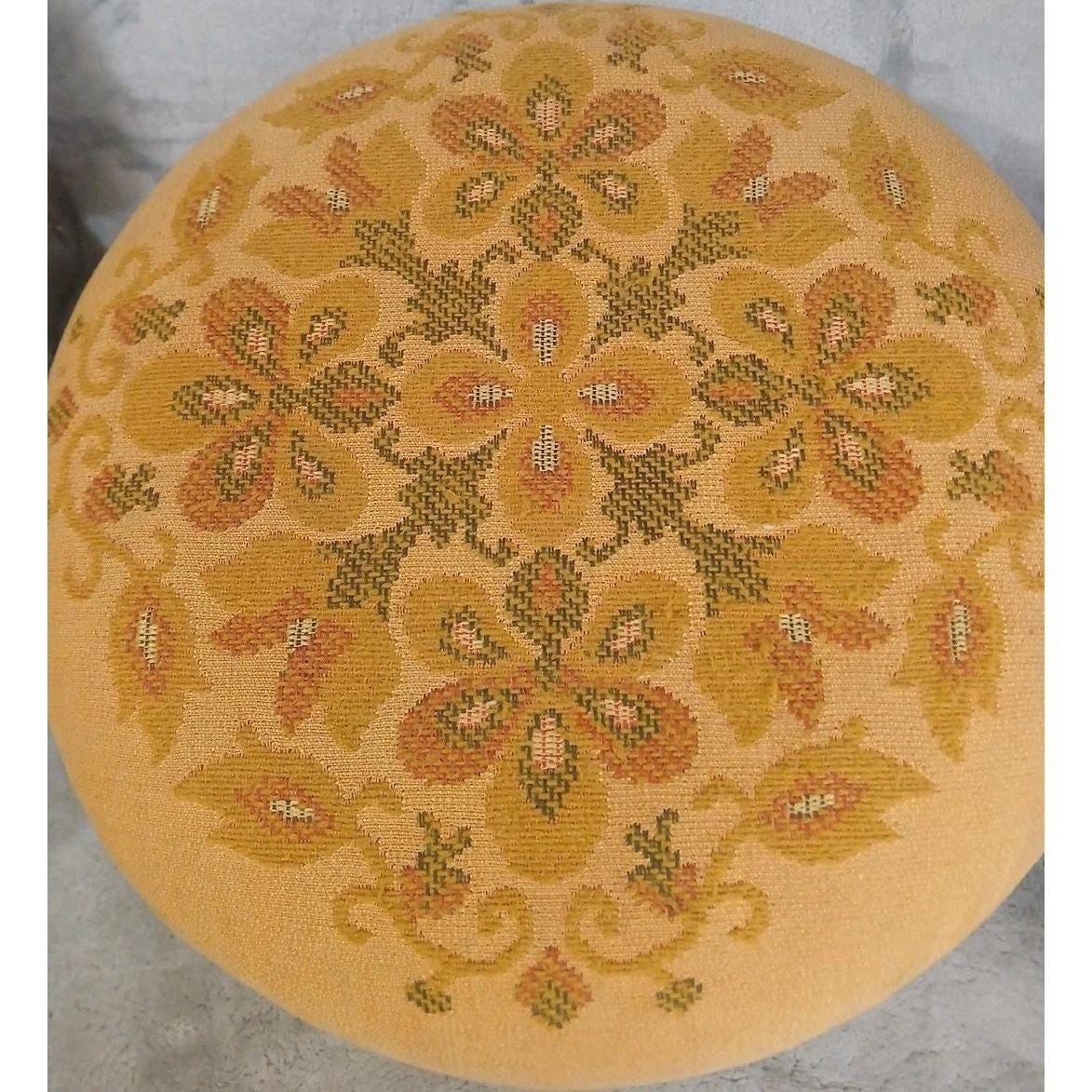 Vtg Ethan Allen Wood Footstool Turned Leg Original Needlework Upholstery Y READ